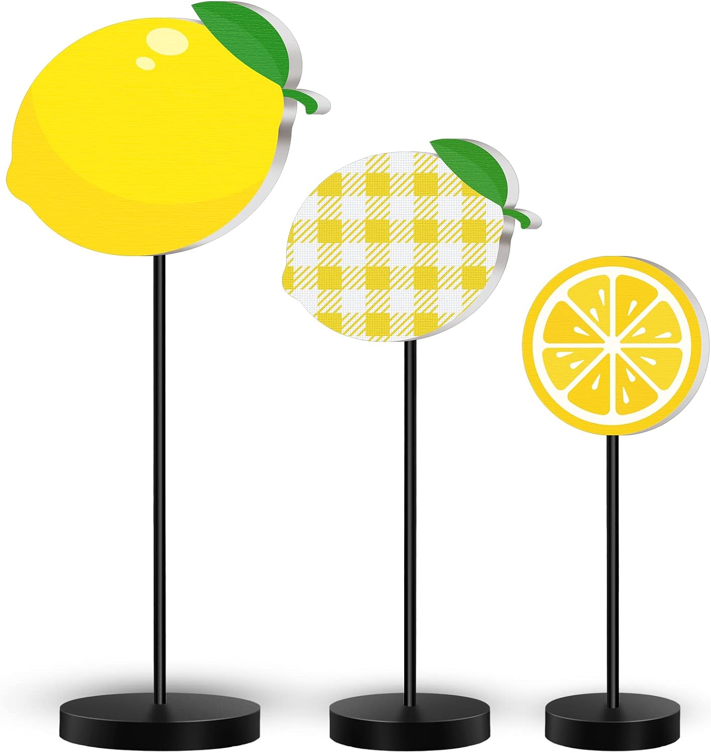 3 Pcs Summer Ocean Tabletop Decor Standing Sea Turtle Lemon Ladybug Easter Bunny Block Wooden Table Centerpiece Sign Coastal Beach Nautical Table Decor for Home Kitchen(Lemon)