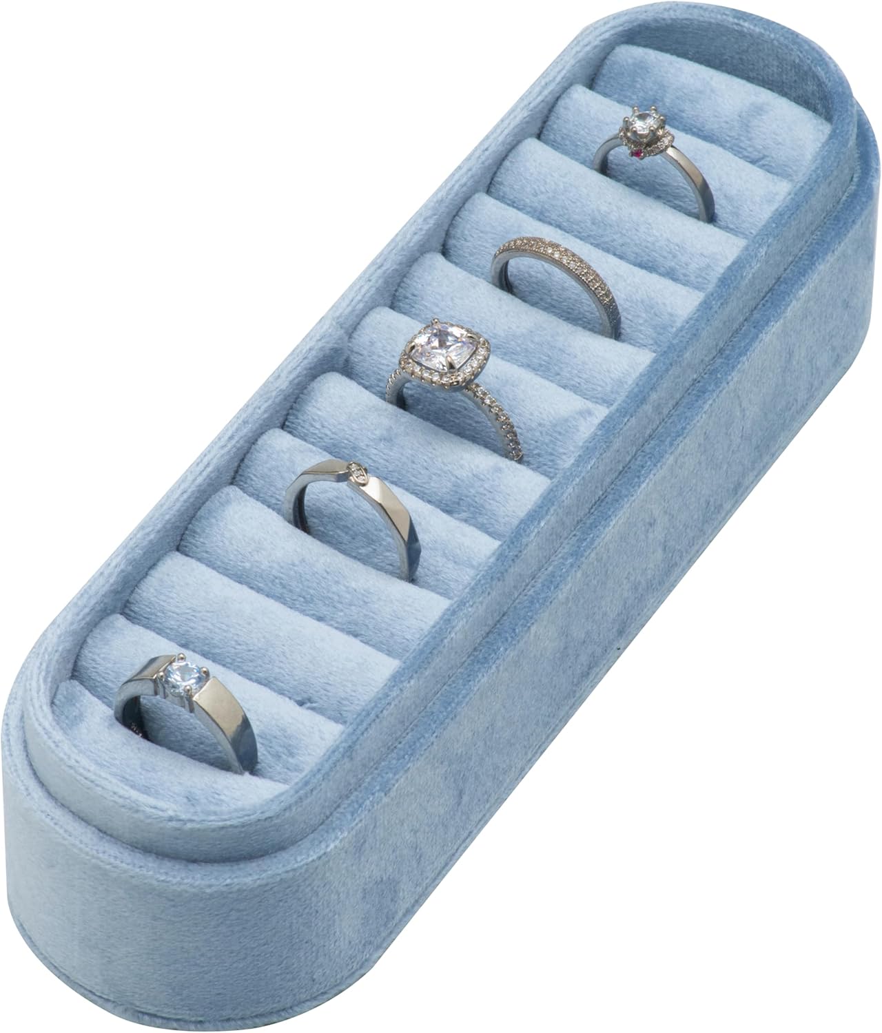 Velvet Small Multiple Ring Box Portable Organizer Display Jewelry Storage Travel Case Jewelry Earring Holder for Wedding Birthday Christmas Day (Light Ocean Blue)