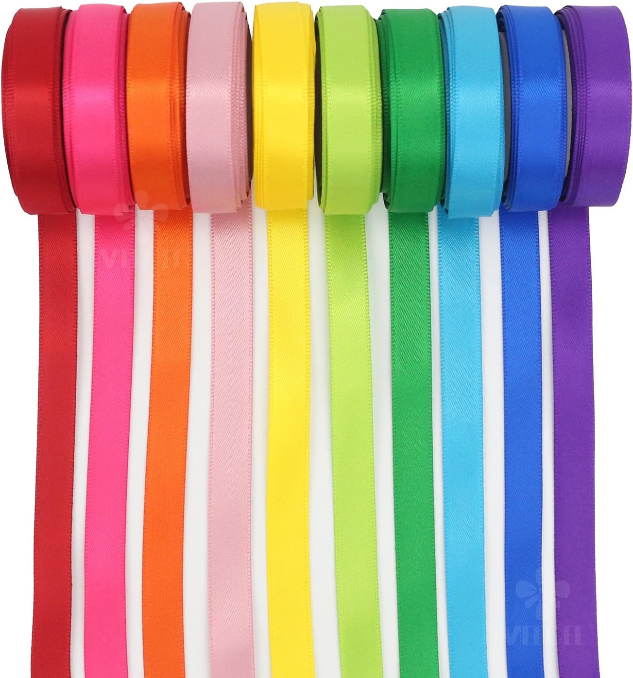 Rainbow Ribbon Solid Color Assortment 10 Colors Double Face Satin Ribbon for Gift Wrapping Happy Birthday Party Decorations, 3/8&#x22; X 5 Yard Each Total 50 Yds Per Package