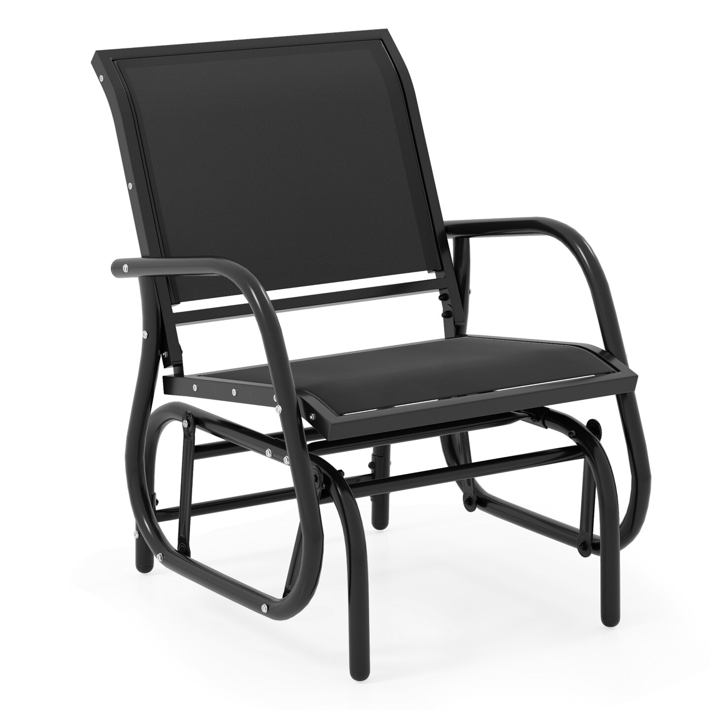 Black Steel Frame Swing Rocking Chair Durable Outdoor & Indoor Glider with Water-Resistant Fabric