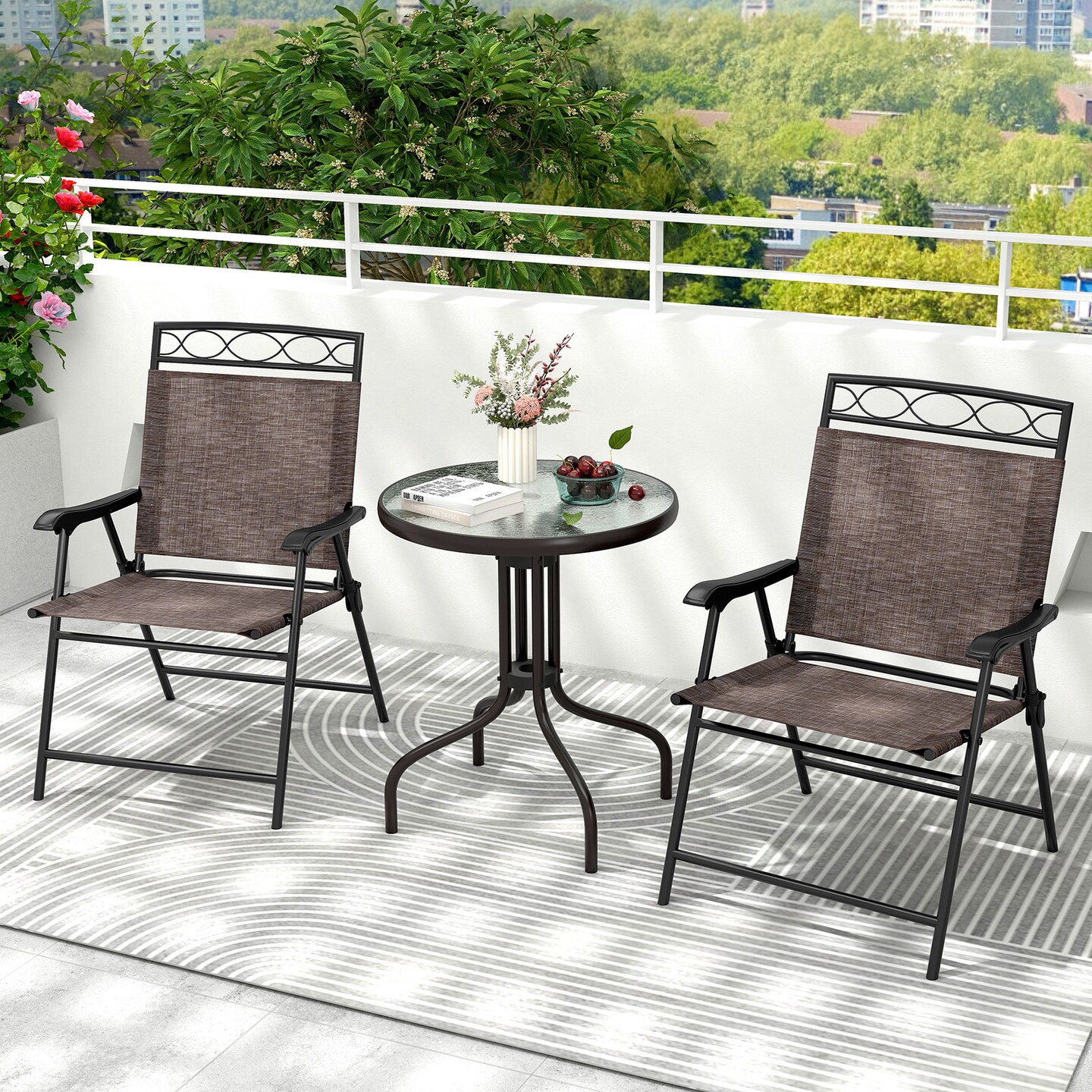 3 Pieces Outdoor Bistro Dining Furniture Set with Umbrella Hole