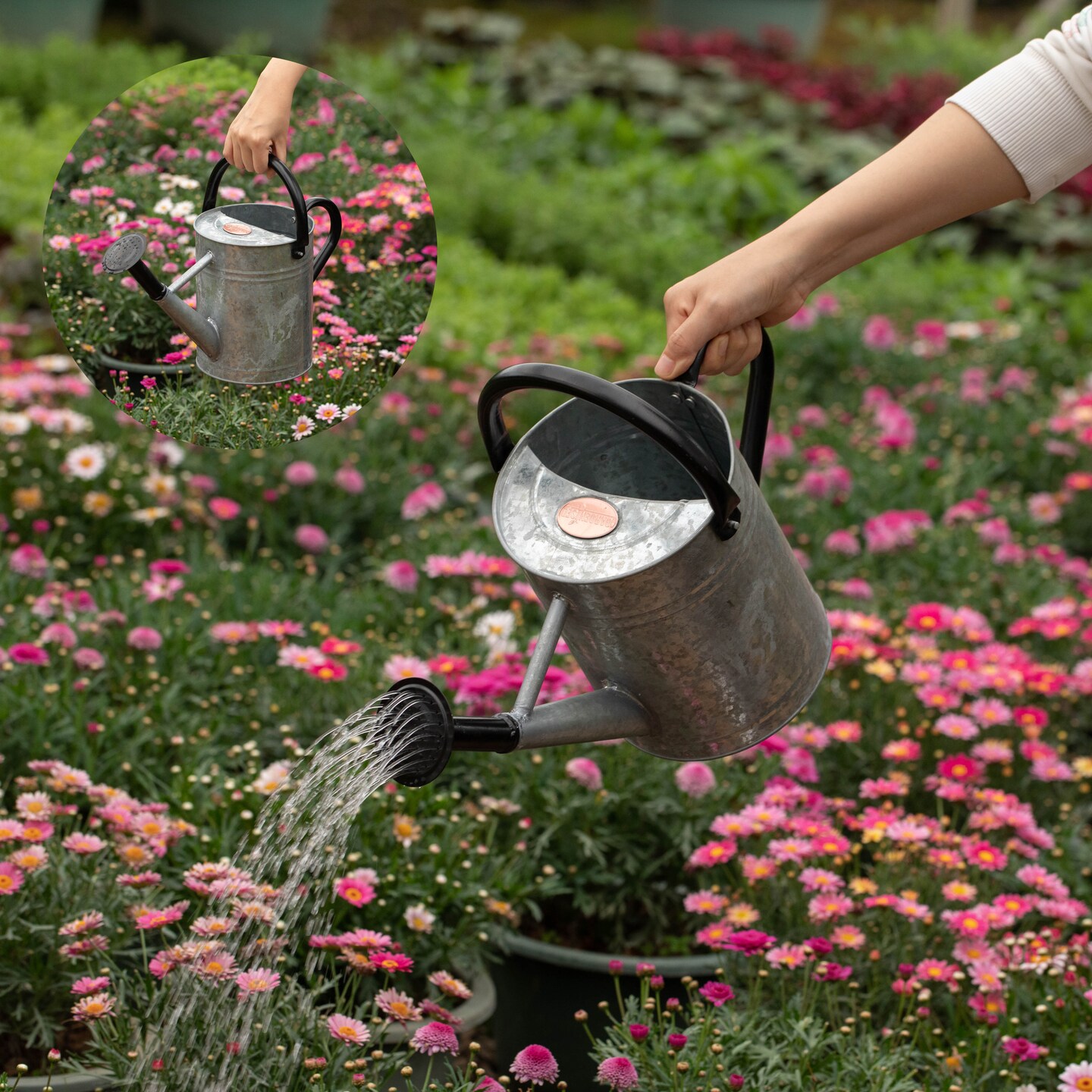 Gardenised 1 Gallon Galvanized Metal Watering Can with Removable Long Spout & Sprinkler Head for Indoor & Outdoor Use Ideal for Garden Flowers Potted Plants Houseplants Modern Home Accessories
