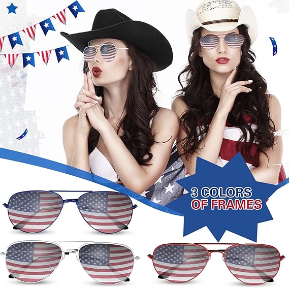 12 Pack Mens Women American Flag Sunglasses USA Flag Glasses for 4th of July for Independence Day Patriotic Decoration
