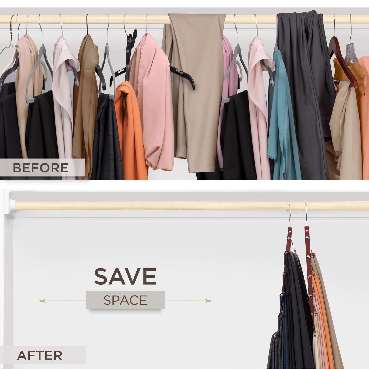 Pants Hangers Space Saving - European Beechwood Scarf and Jean Hangers - Closet Organizer and Space Saver Pant Rack, Leggings Hanger, and Scarf Holder with 360&#xB0; Swivel Hook (1 Pack)