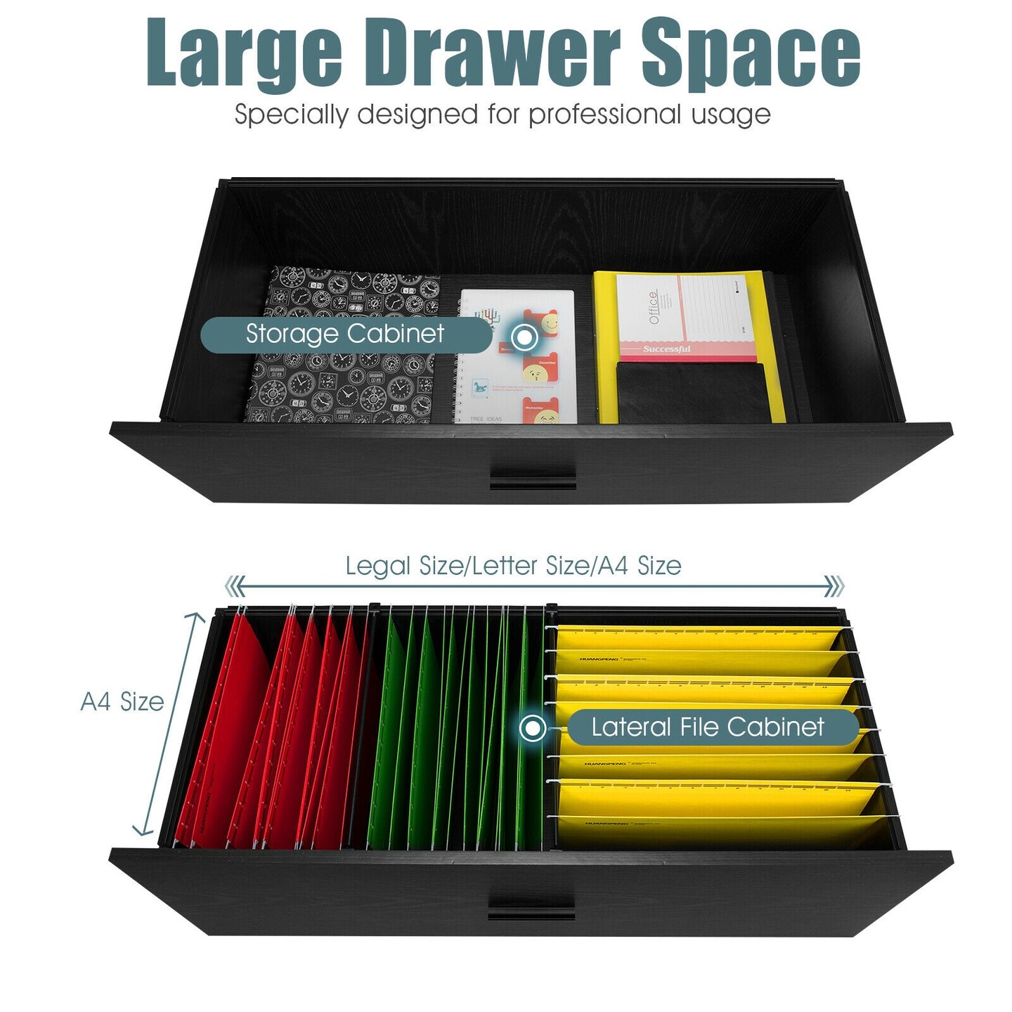 Space Saving Engineered Wood File Cabinet with 2 Drawers Large Storage Capacity for Office or Home Use