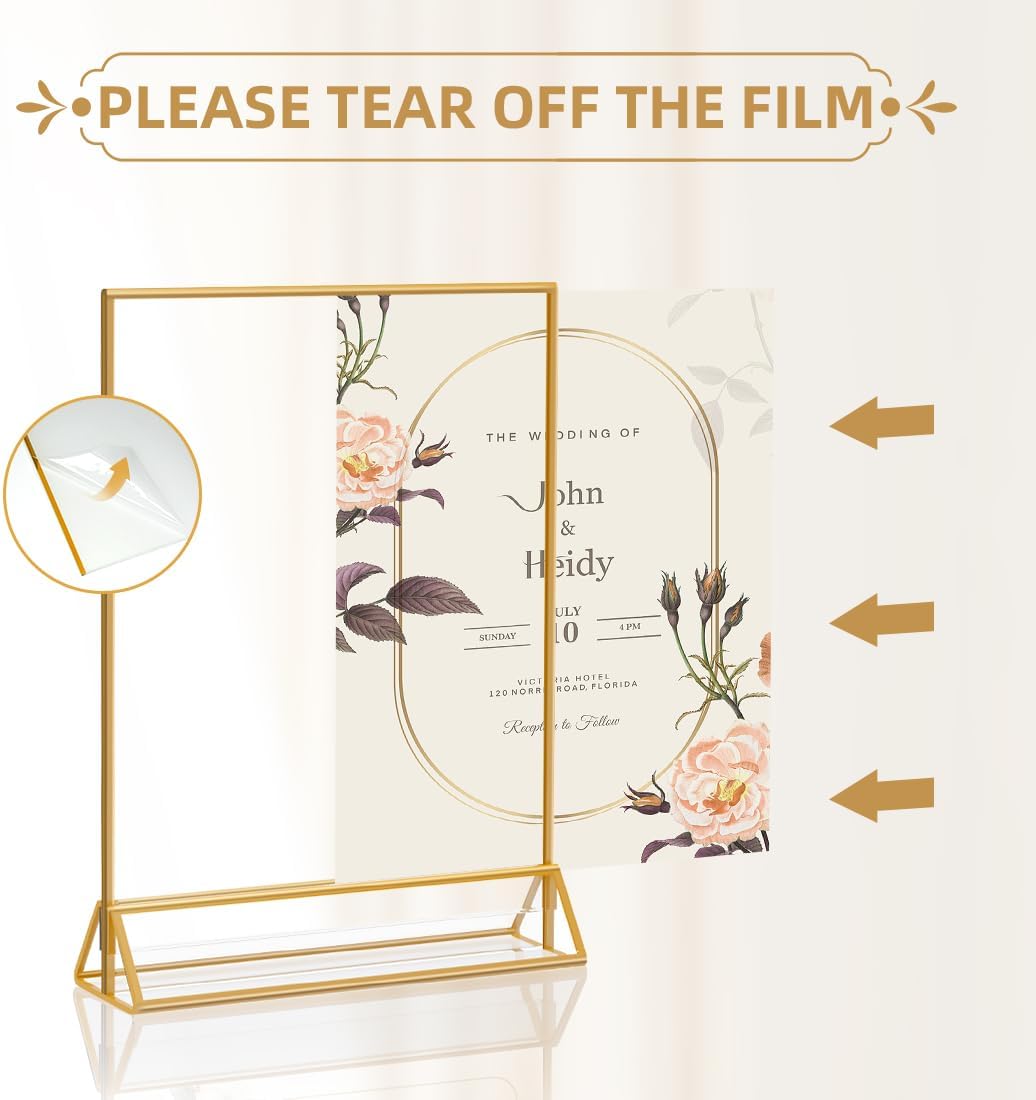 Set of 6 8x10 Gold Acrylic Picture Frames, Double-Sided Vertical Tabletop Sign Holder Stand – Clear Display Frame for Photos, Menus, Weddings, Office & Home Décor