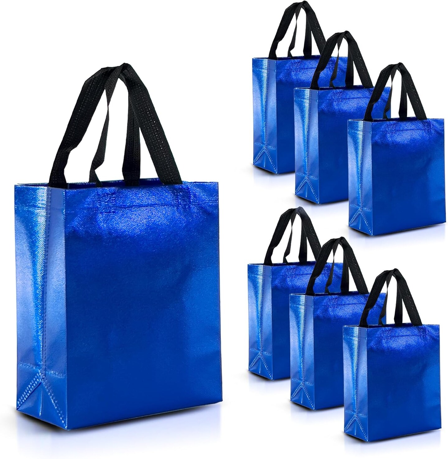 Set of 30 Shiny Blue Gift Bags in Bulk - Blue Reusable Gift Bags Medium Size - Goodie Bags, Birthday Gift Bags With Handles, Party Favor Bags, Goody Bags, Return Gift Bags - 8Wx4Dx10H Size