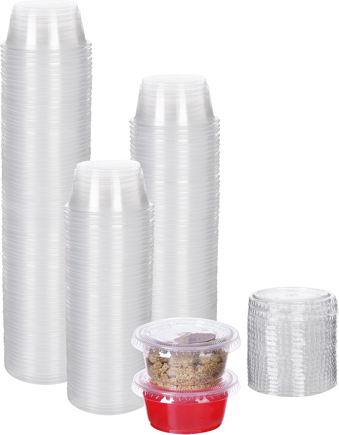 [500 sets - 2oz] Disposable Plastic Souffle/Portion Cups with Lids Bulk Perfect for Shot Glasses, Condiments, Toppings, Dressings, Sampling