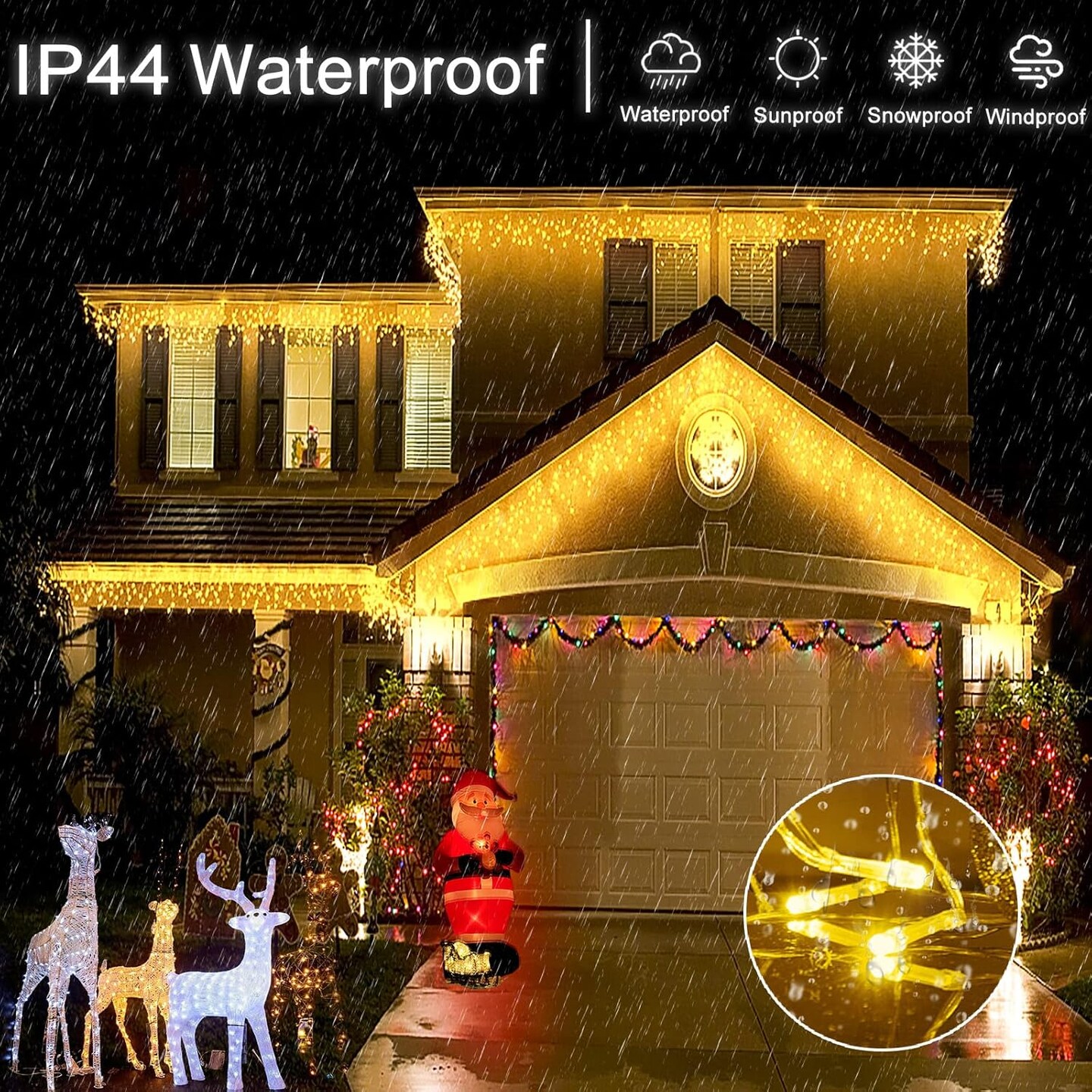 400 LED Christmas Lights Outdoor Waterproof, 33ft Icicle Lights for Outside 8 Modes with 75 Drops, Plug in Icicle Christmas Light Outdoor