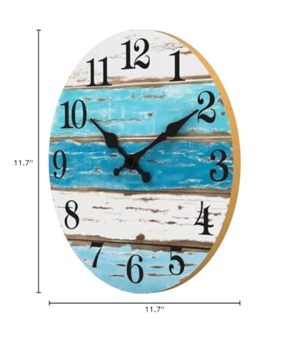Beach Themed Blue Wall Clocks Battery Operated Silent Non-Ticking, Vintage Round Rustic Coastal Nautical Clock Decorative for Home Kitchen Living Room Office Bathroom Bedroom(10 Inch)