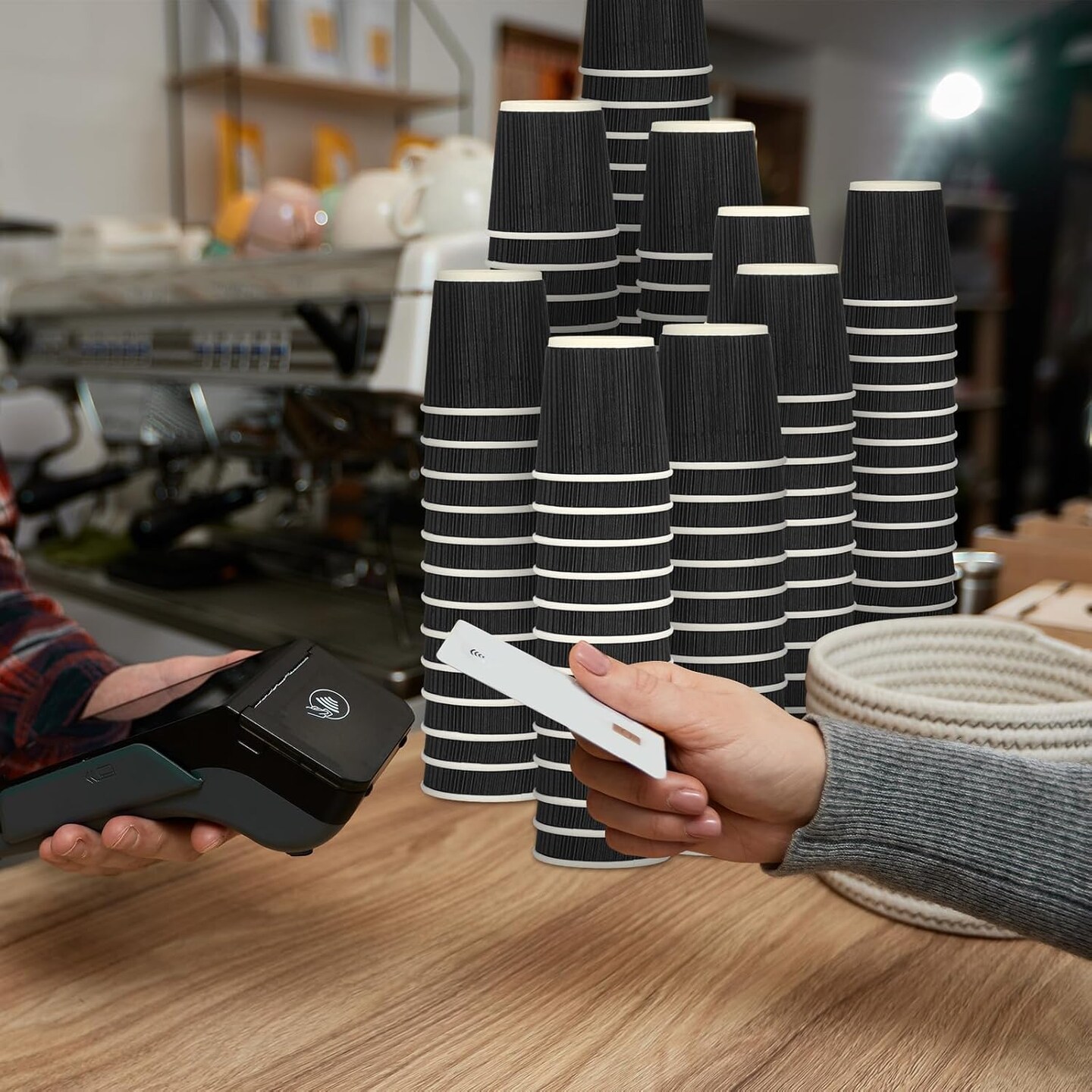 100 Set 4oz Disposable Espresso Cups with Lids Ripple Corrugated Paper Disposable Coffee Insulated Hot Ripple Cups for hot Chocolate, Tea, and Cocoa Drinks