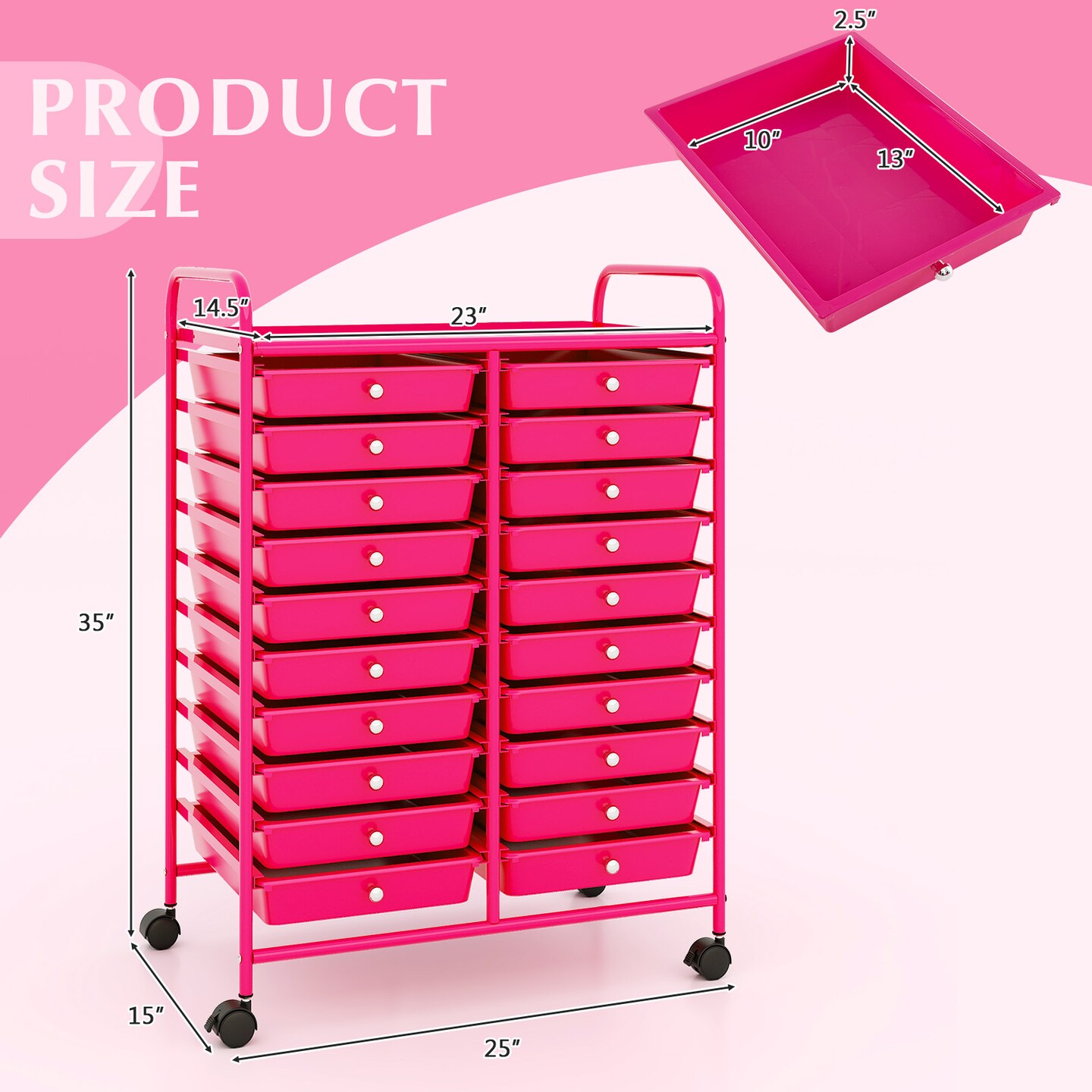 Space Saving Storage Organizer Cart with 20 Plastic Drawers and Mobile Wheels for Organizing Small Items at Home