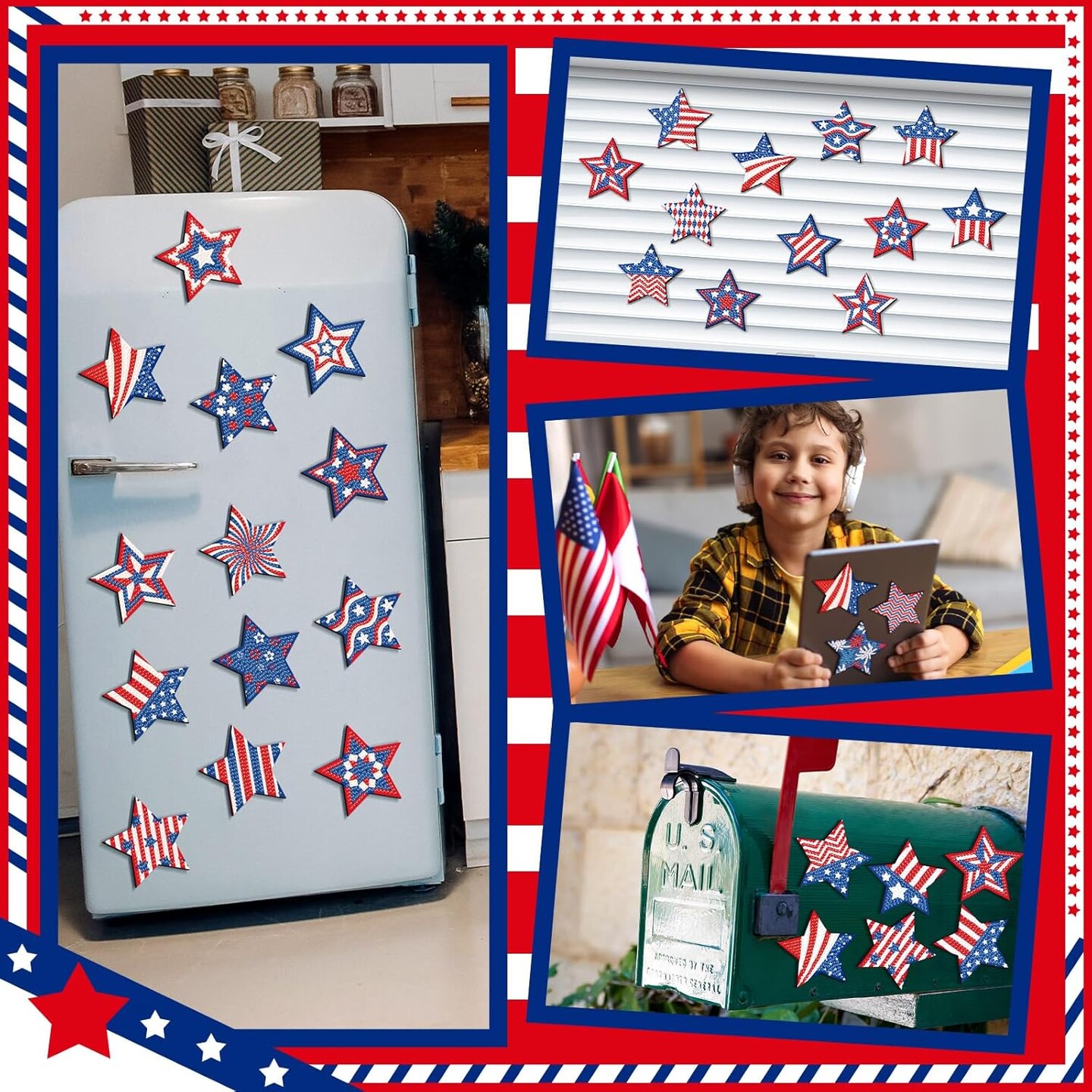 30 Pcs 4th of July Diamond Art Magnets Patriotic 4th of July Refrigerator Diamond Art Magnet Independence Day Star American Flag Decors Memorial Day Decorations