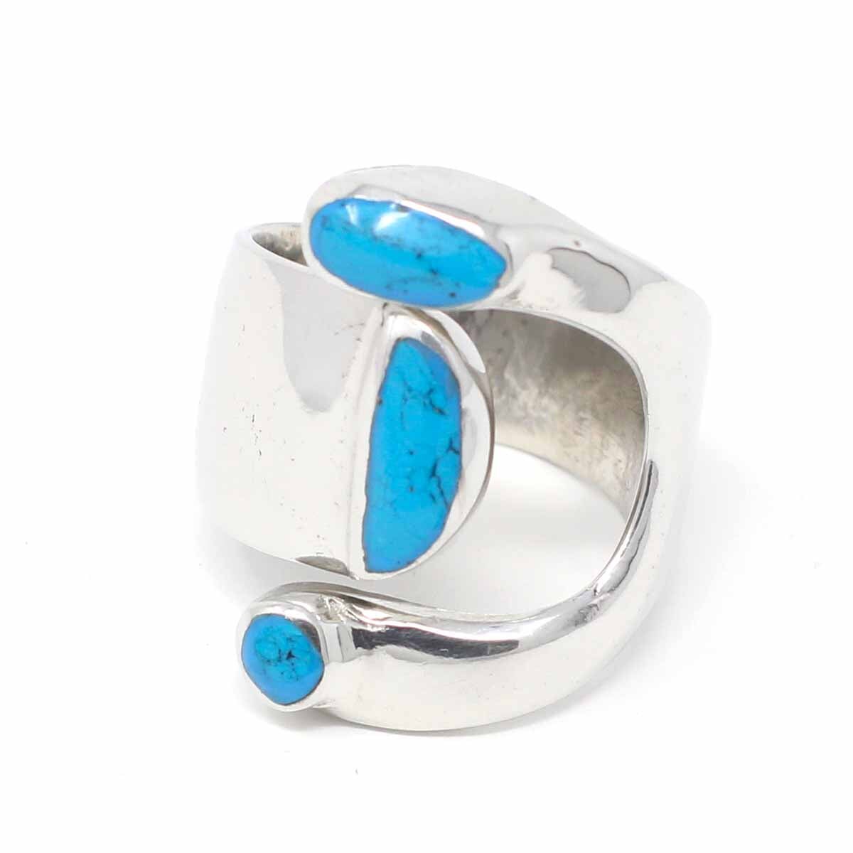 Handcrafted Alpaca Silver Ring with Turquoise Stone Size 8 Adjustable Wrap