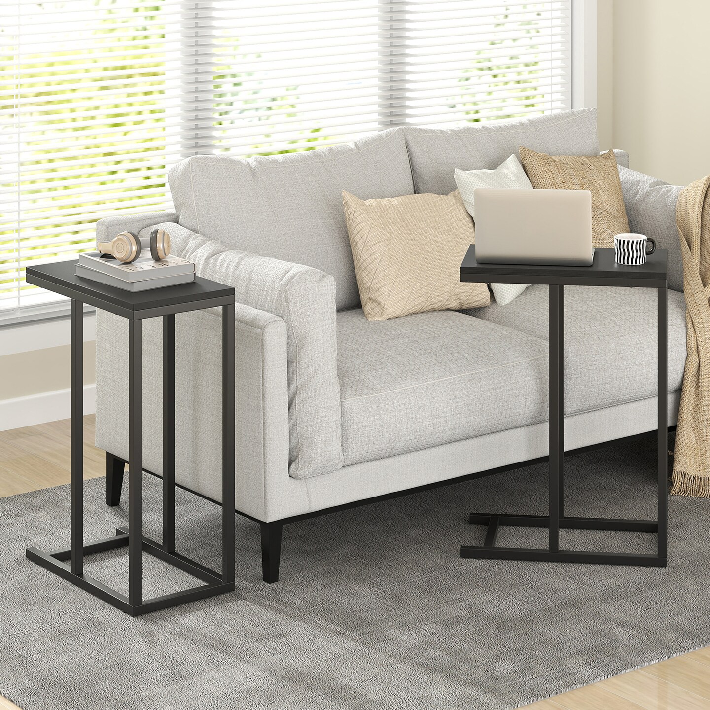Metal Frame C Shape End Table for Couch Living Room or Bedroom