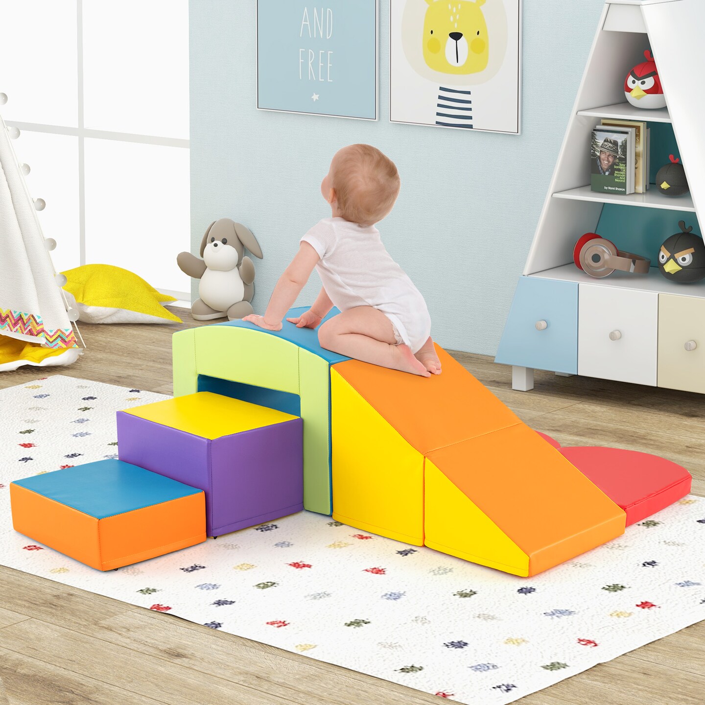 6 Pieces Soft Foam Climbing Blocks Set for Toddlers with Tunnel and Multiple Shapes