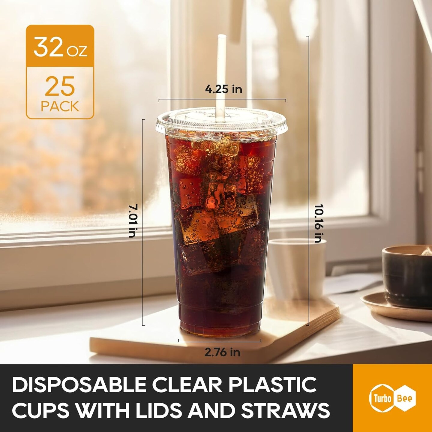 25 Sets 32 OZ Clear Plastic Cups with Lids and Straws, Disposable To Go Iced coffee cups with lids for Cold Drinks, Smoothie, and Slushie