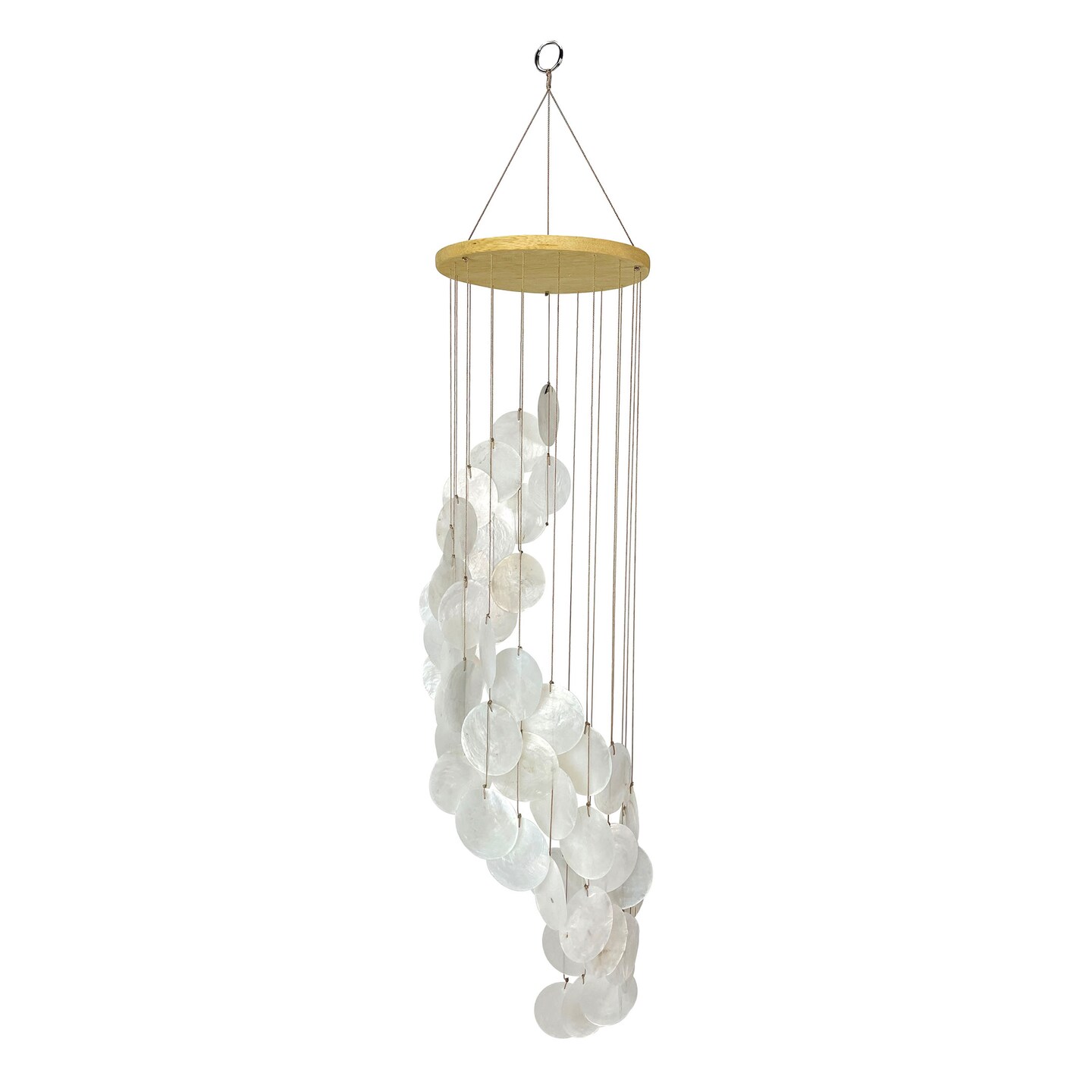 White Capiz Shell Wind Chime, 29", Coastal Patio Garden Décor