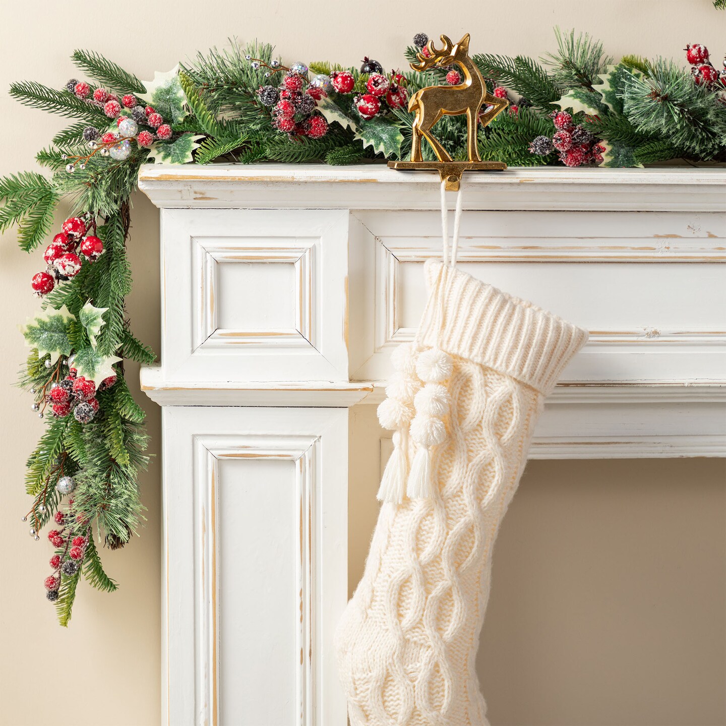 Set of 2 22&#x22;L Knitted Christmas Stockings with Pompon Tassel