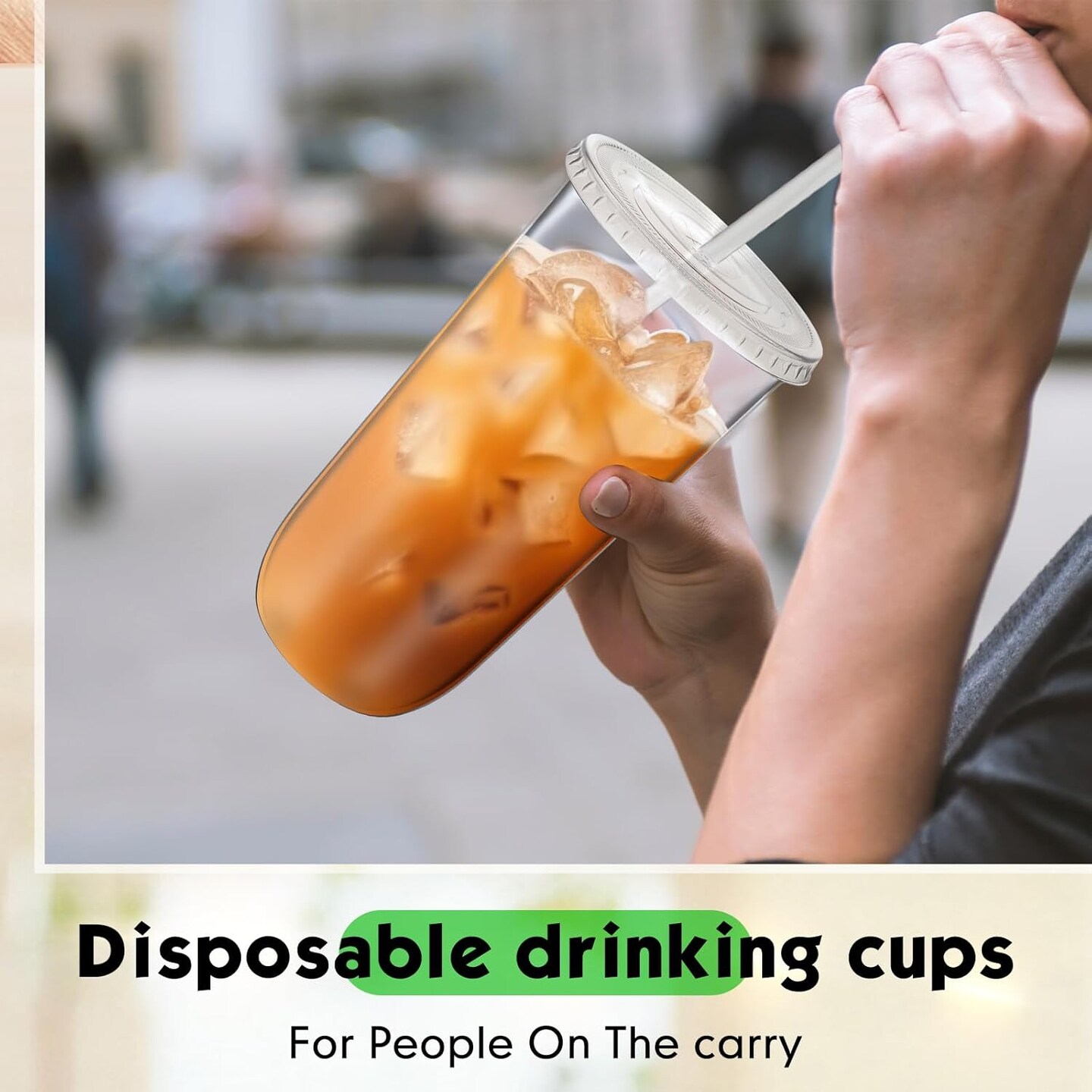 50 Sets Clear Plastic Cups with Lids and Straws, Disposable Iced Coffee Cups Drinking PET for Cold Drinks, Juice, Smoothie, Coffee Shops, Party, Christmas(Clear,20 oz)