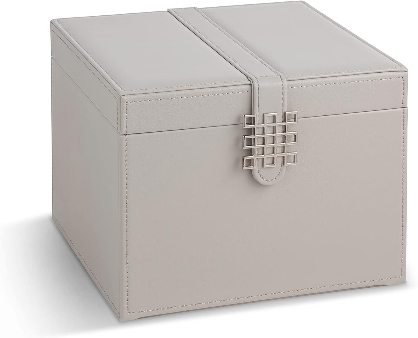 Co. 75-Slot Earring Organizer Jewelry Box – 4-Layer PU Leather Case with Mirror, Drawer & Magnetic Closure, Storage for Earrings, Rings, Chains, and Cufflinks, Elegant Grey (Grey)