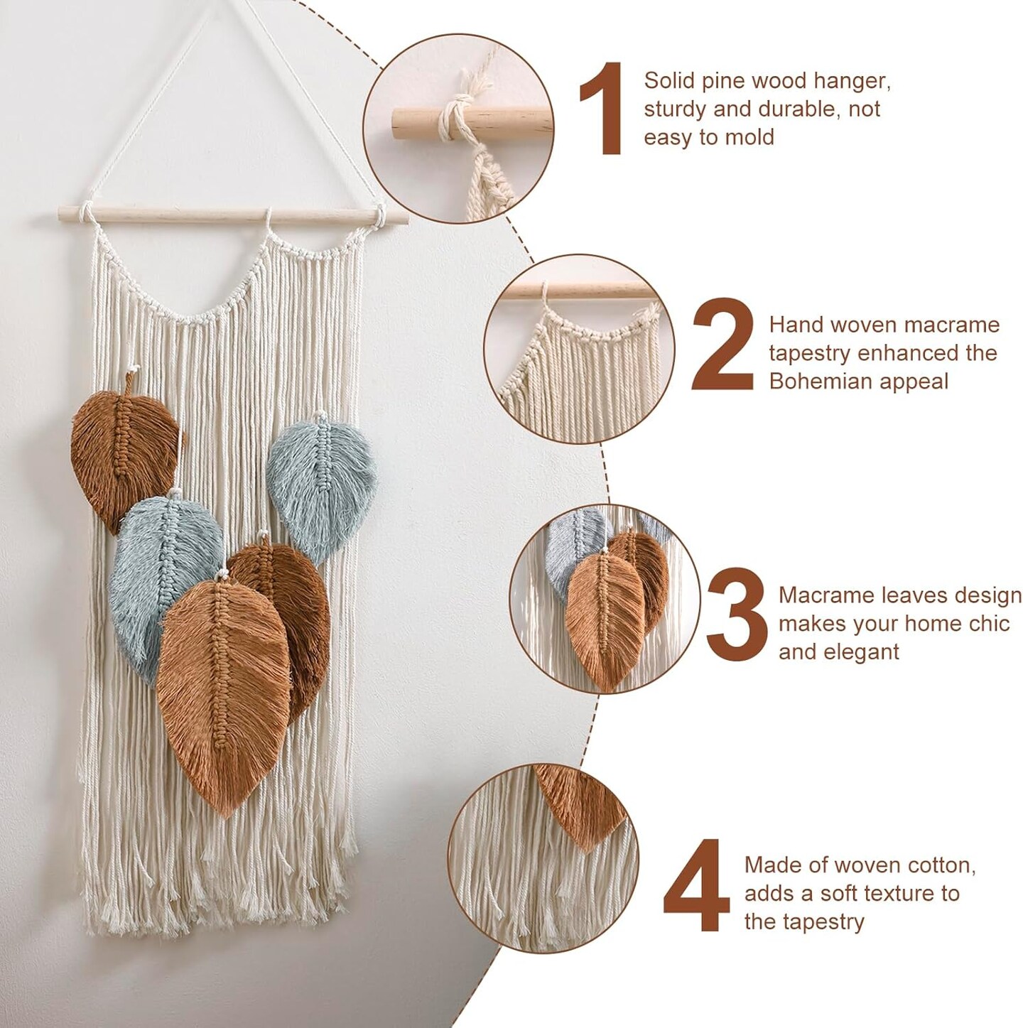 Macrame Leaves Tapestry Wall Decor- Bohemian Woven Tapestries Fall Leaves Wall Art