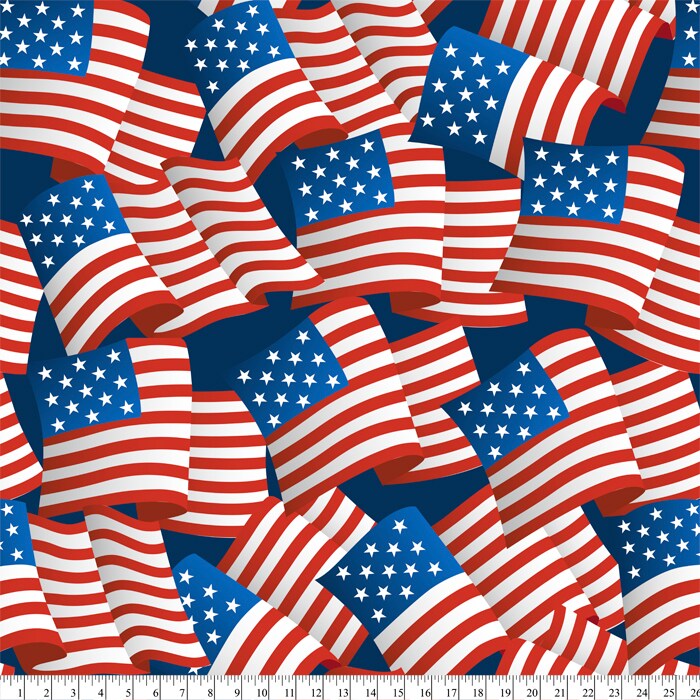 Patriotic American Flags Anti-Pill Premium No-Sew Throw Fleece Fabric Kit (50x60)