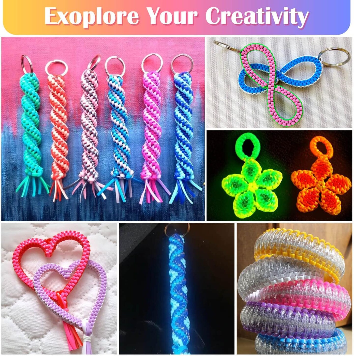 Lanyard String Kit, Cridoz 6Pack Glow in Dark Plastic Lacing Cord Gimp String Lanyard Weaving Kit for Boondoggle, Bracelets, Keychains