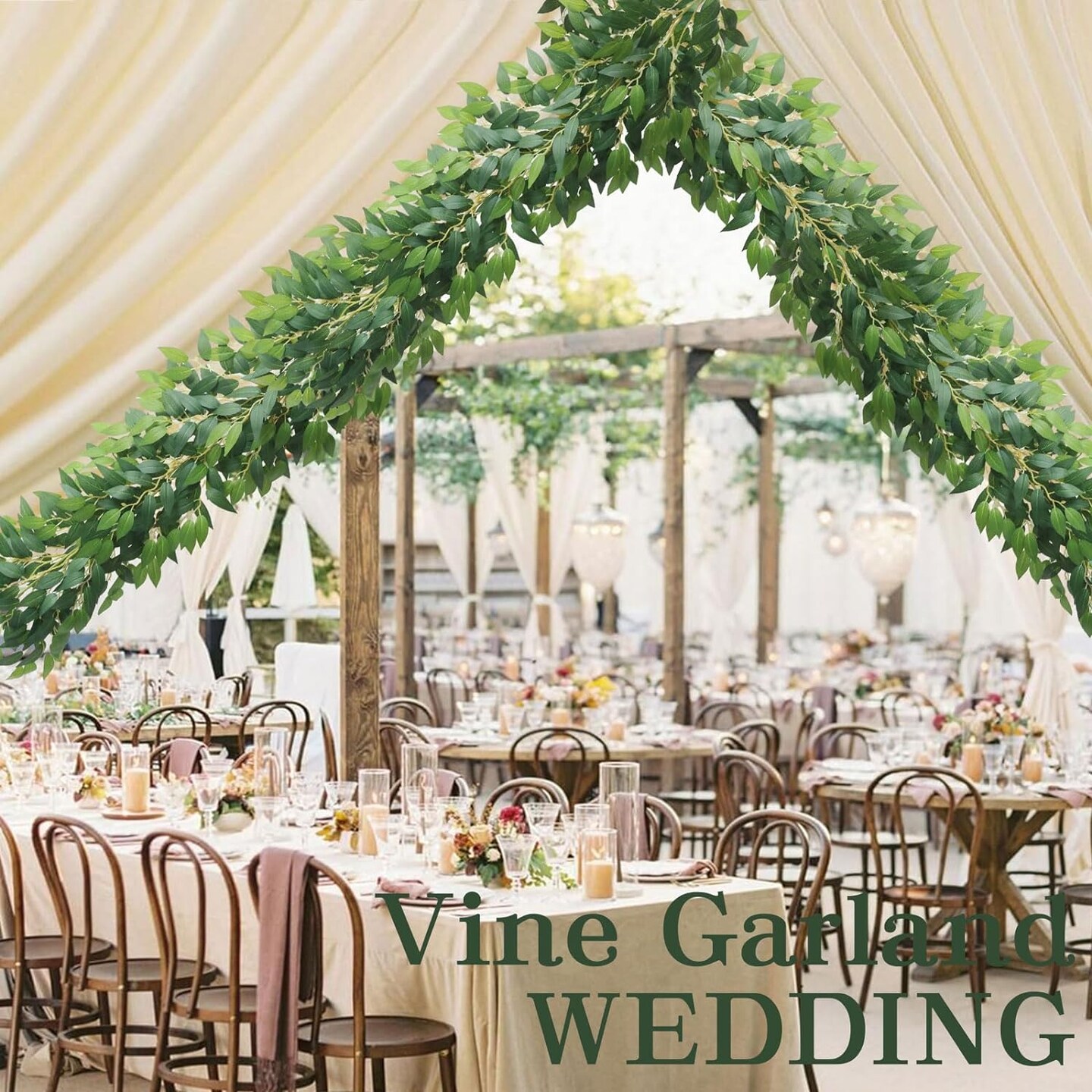 6.5 ft Artificial Italian Ruscus Vine Garland – Faux Greenery with Silk Leaves for Table Centerpieces, Home, Room, Wall & Wedding Arch Décor