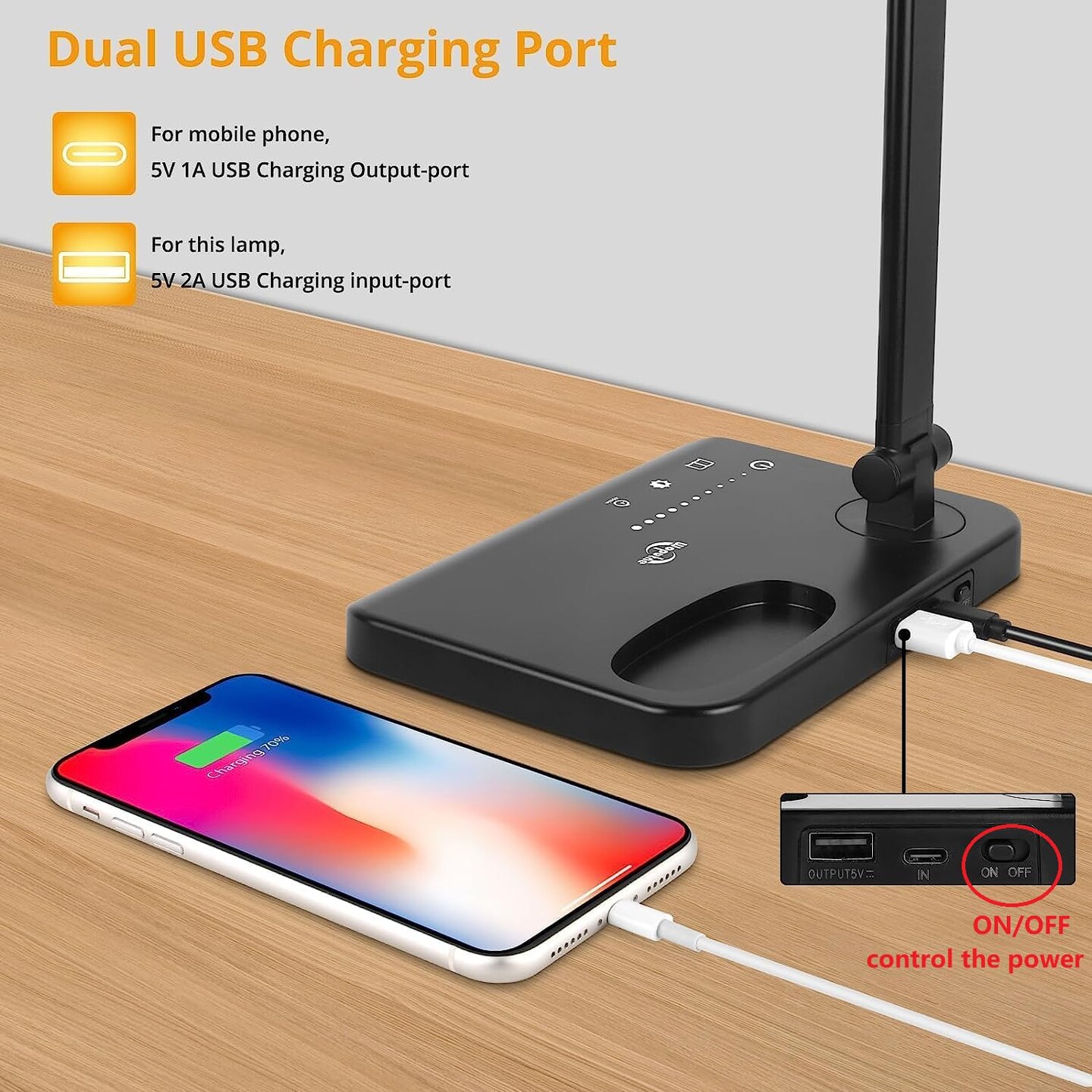 LED Desk Lamp with Dual Heads, 5 Color Modes &#x26; 10 Brightness Levels, Adjustable Reading Light for Home Office, Bedroom, Study, Craft (Black, Includes Adapter)