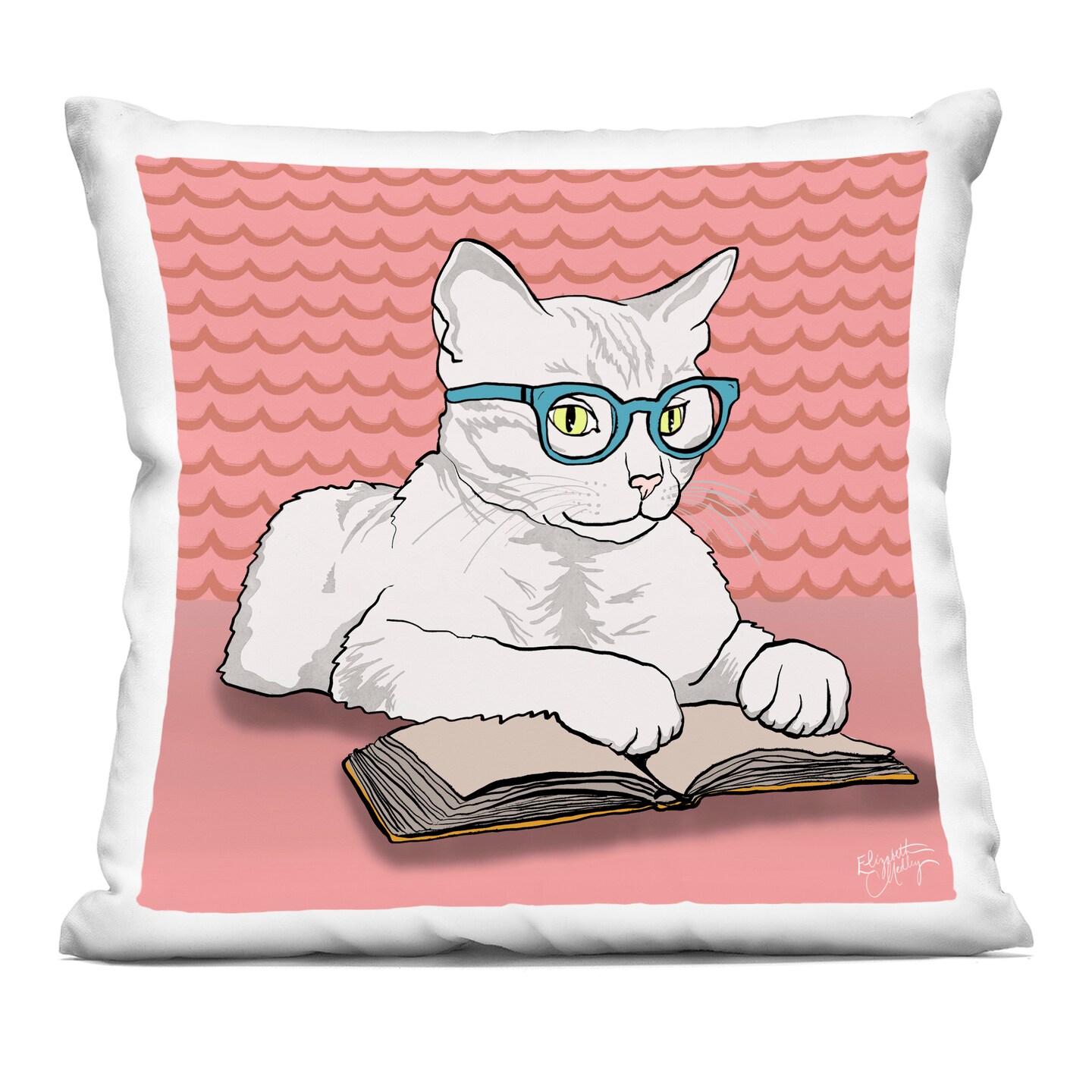 Stupell Industries Studious Cat Reading Decorative Printed Throw Pillow, design by Elizabeth Medley, 18 x 7 x 18