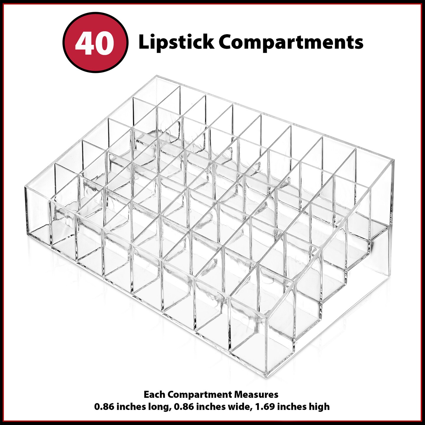Casafield 40 Slot Acrylic Lipstick &#x26; Makeup Organizer - Cosmetic Display Case - Clear