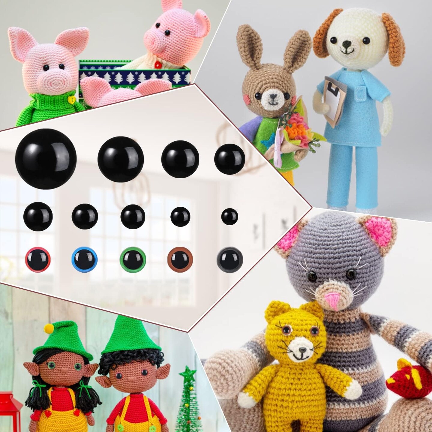 750 Pcs Safety Eyes for Crochet 6-30mm Plastic Colorful Safety Eyes for Amigurumi with Washers Black Stuffed Animal Eyes for Craft Teddy Bear