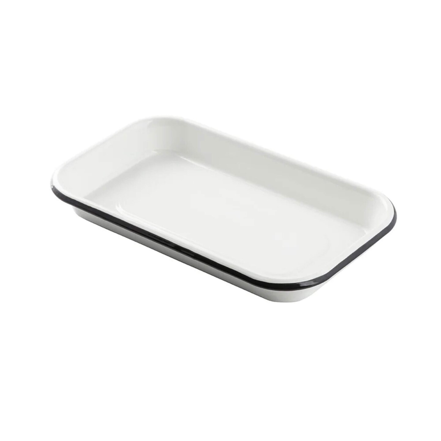 10" x 6" x 1 1/8" Eighth Size Sheet Pan Porcelain Enamel White with Black Rim