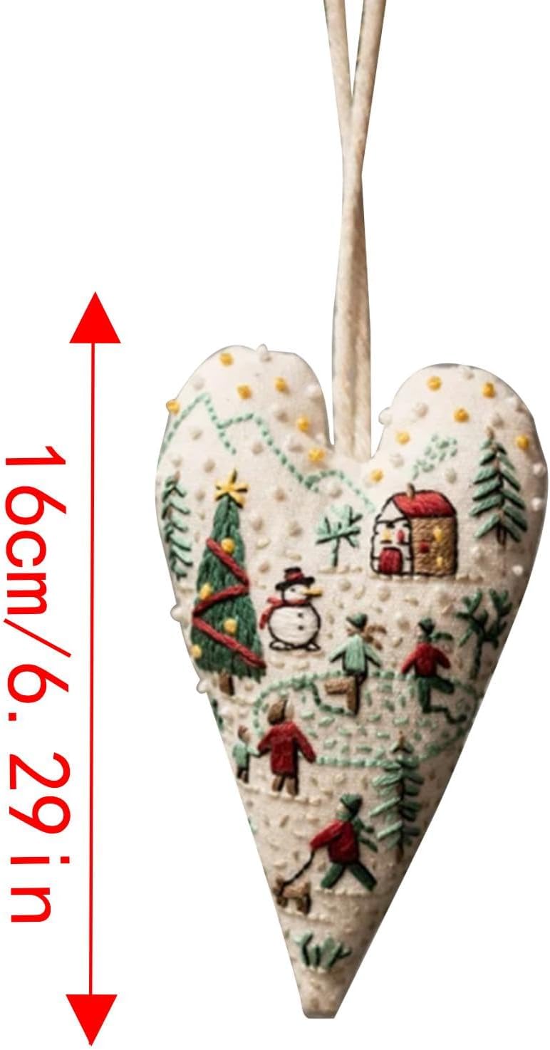 8pack Embroidery Christmas Ornament Kits, diys Heart Embroidery Christmas Decoration, Hand Embroidery Christmas Tree Hanging Ornament, Heart crosss stitchs Kits with Needles and Thread, Gifts