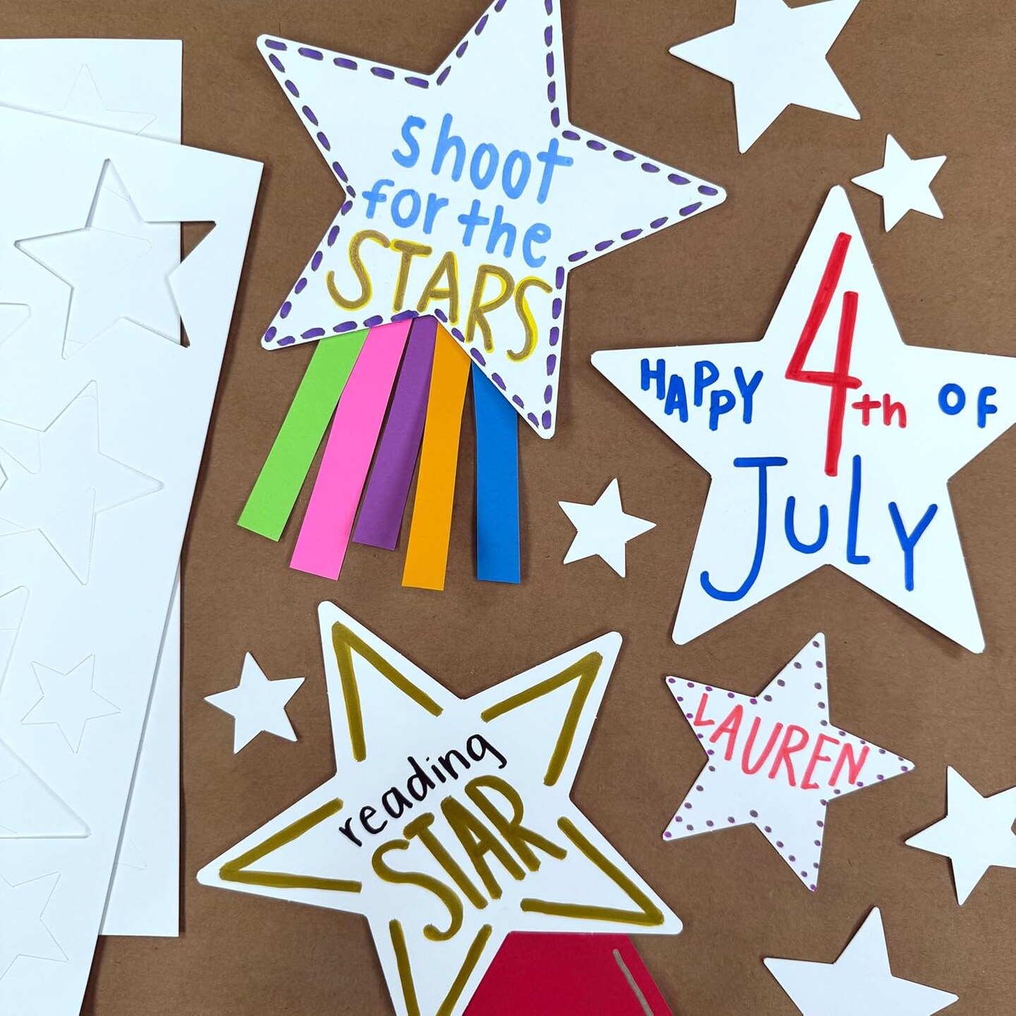 240 Pcs White Star Cutouts – 2-Sided Cardstock Punch-Outs, Made in the USA, for Bulletin Boards, Classroom Decor, Back-to-School Crafts, Party Decorations & Hollywood-Themed Events