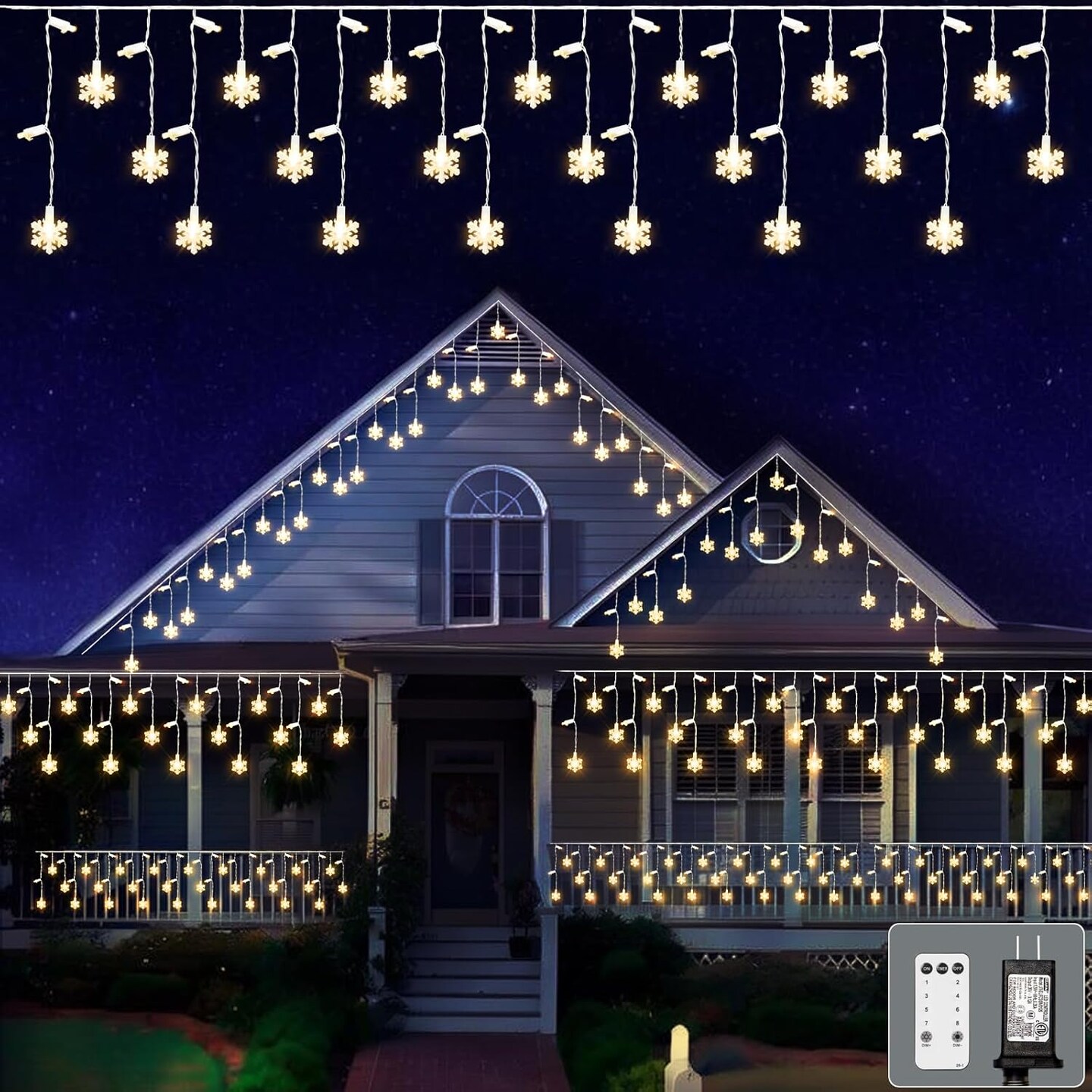 Icicle Christmas Lights 180L Led with Snowflake Fairy Curtain String Lights Outdoor