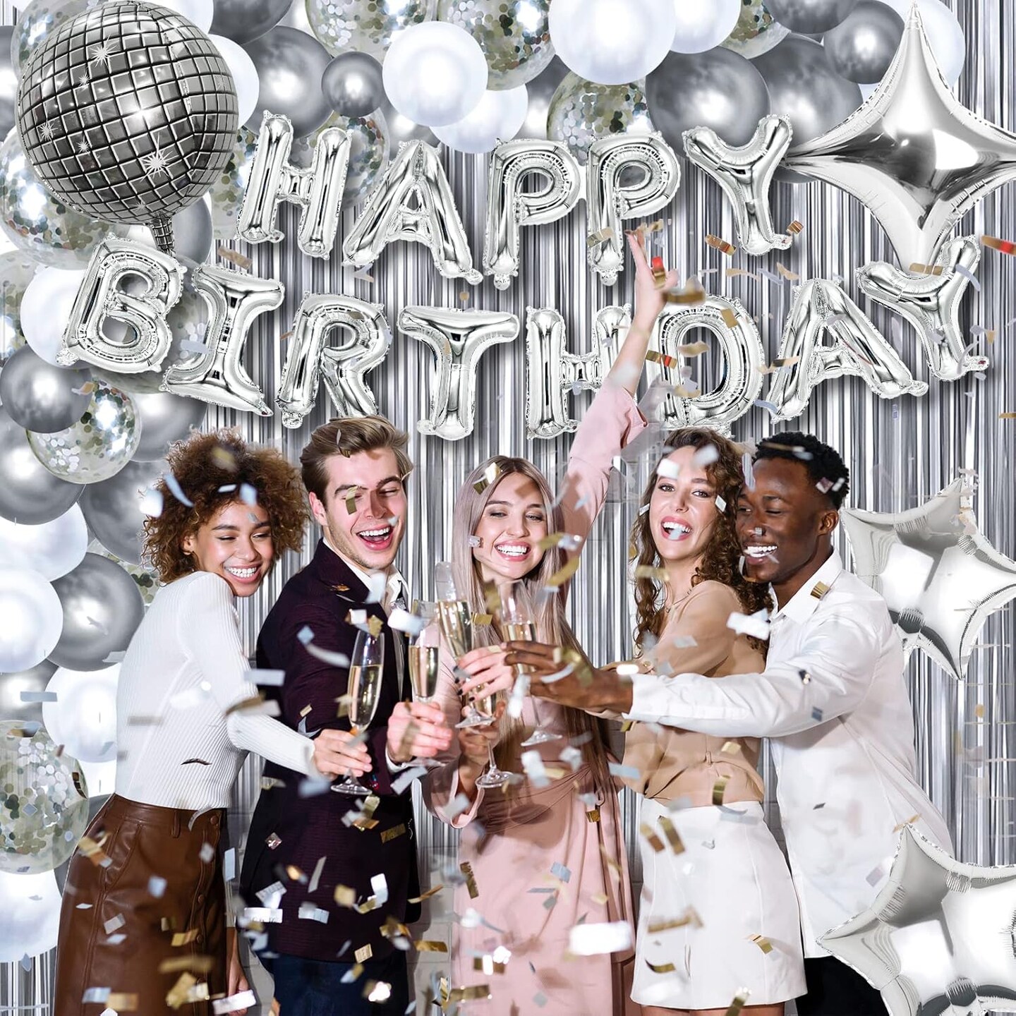 Disco Birthday Party Decorations - 87pcs Disco Happy Birthday Party Decorations Silver Backdrop Disco Birthday Balloons Ball Decor 60s 70s 80s Cool Retro Silver Birthday Decorations Women Men