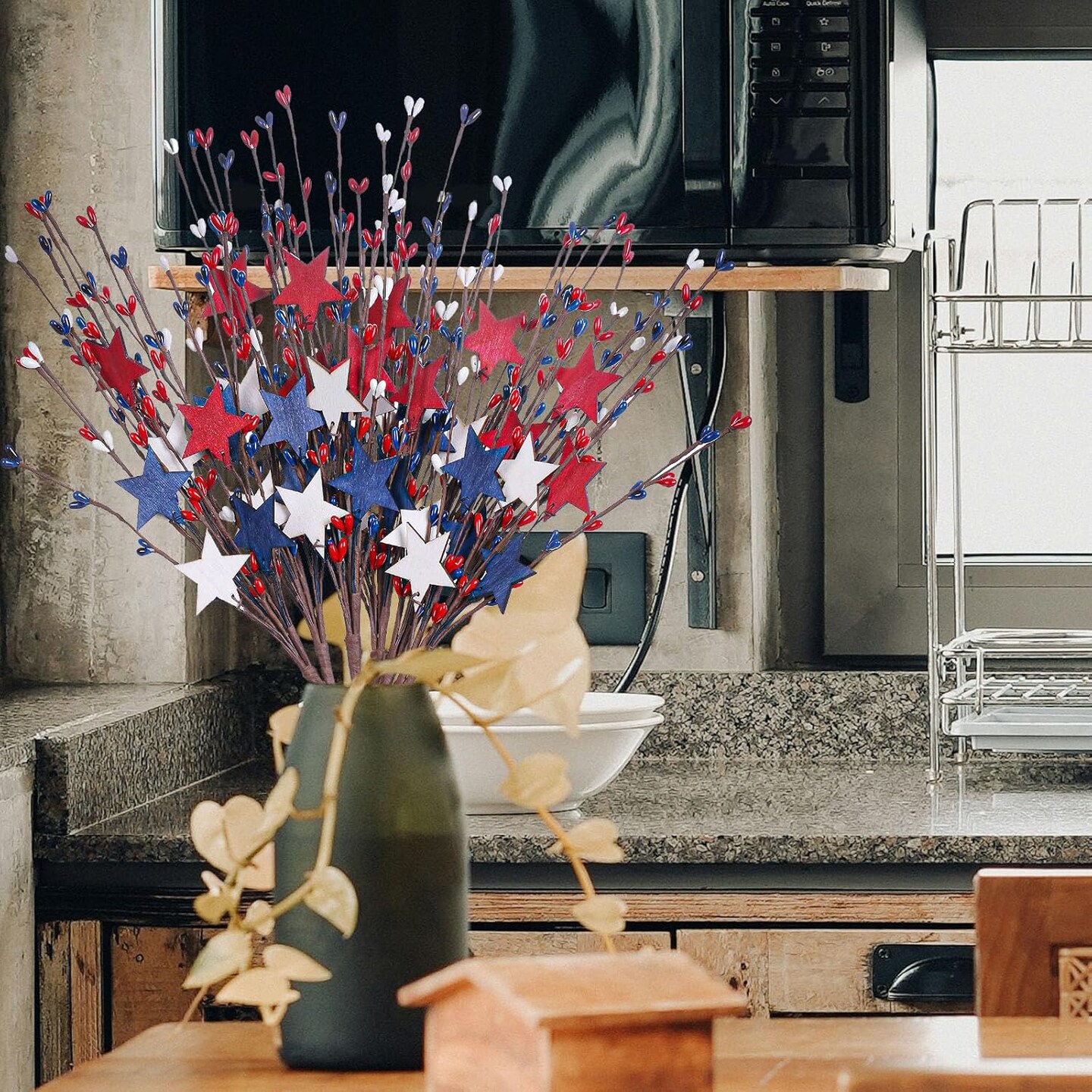 6 Pack 17 inch 4th of July Picks and Sprays Patriotic Floral Picks with Red White and Blue Berry Metal Stars Independence Day Patriotic Branches Memorial Day Flag Day for Indoor Decor