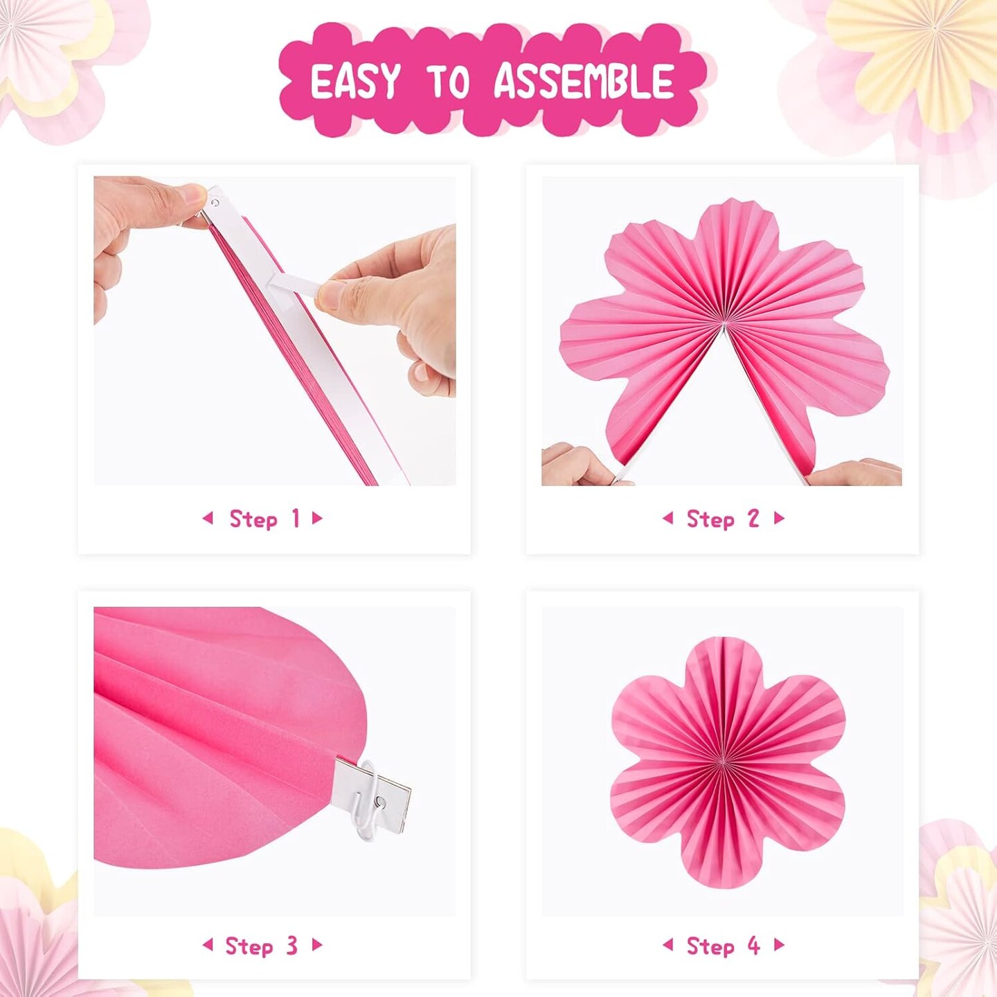 Paper Flowers Decorations for Wall Paper Fans Classroom Decoration Paper Floral Backdrop Decor Paper Fans Decoration Hanging Paper Fans Pink Flower Wall Decor, Set of 9