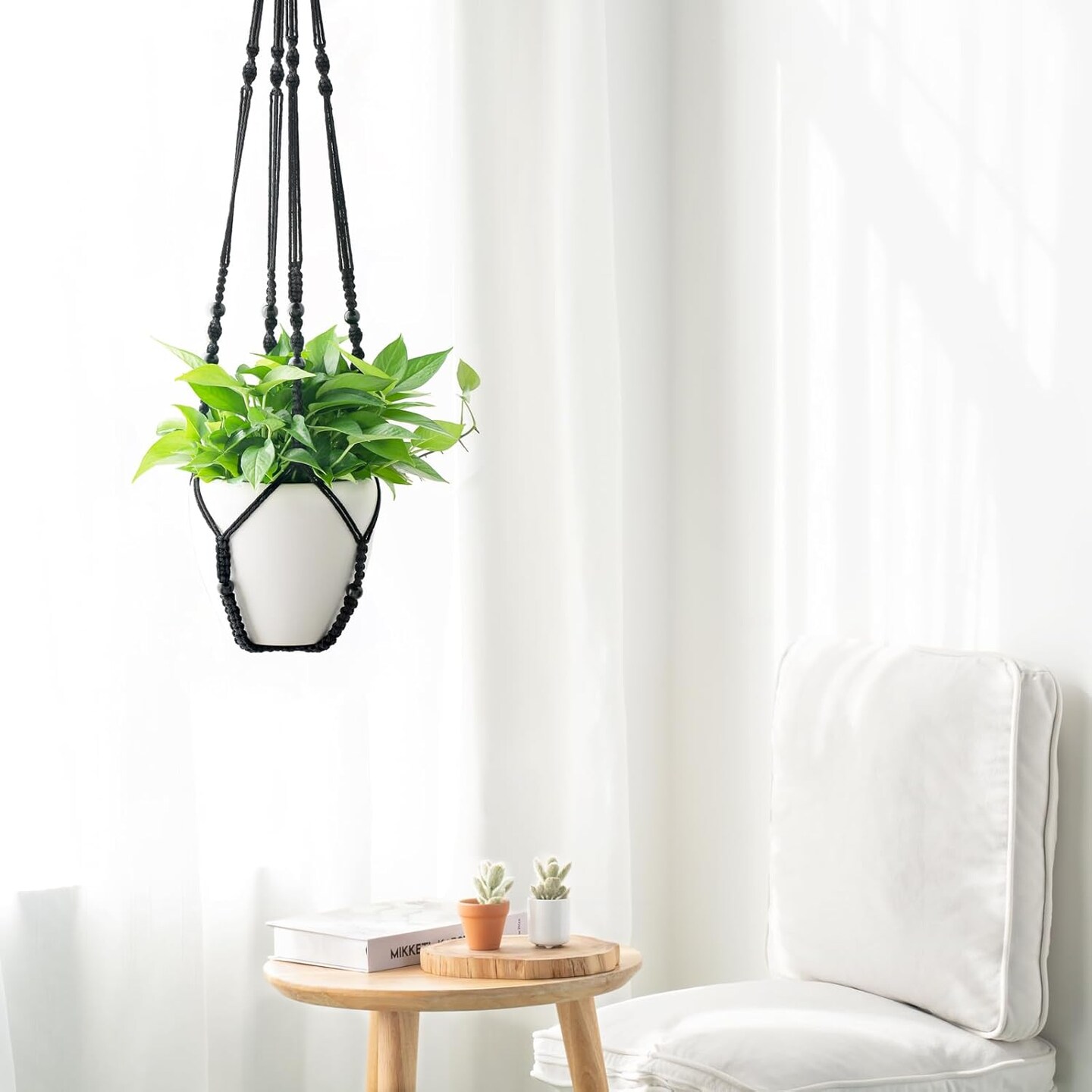 43 Inch Macrame Plant Hanger Large for up to 12 Inch Pot Extra Long Hanging Plant Holder (Black)