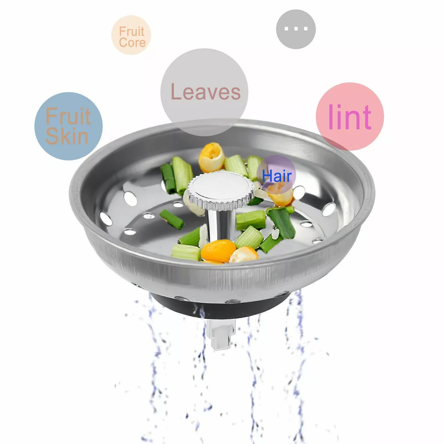 2 Pack Kitchen Sink Drain Stopper Basket Strainer Stainless Steel Plug