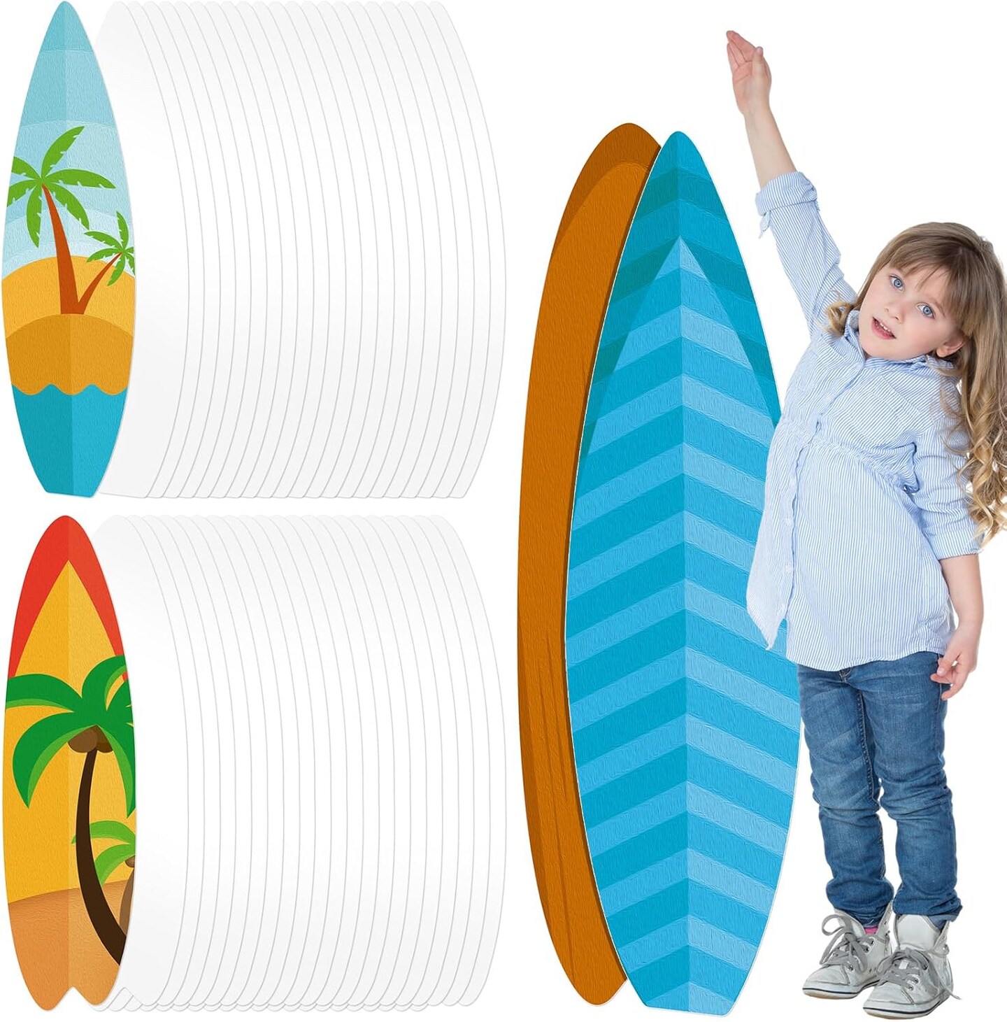 24 Pcs DIY Paper Surfboards Set Surfboard Shape Cardboard Surf and Beach Party Crafts for Kids DIY Paper Craft for Summer Beach Surf Party Decorations Board Wall Decor (8.5 x 31 Inch)