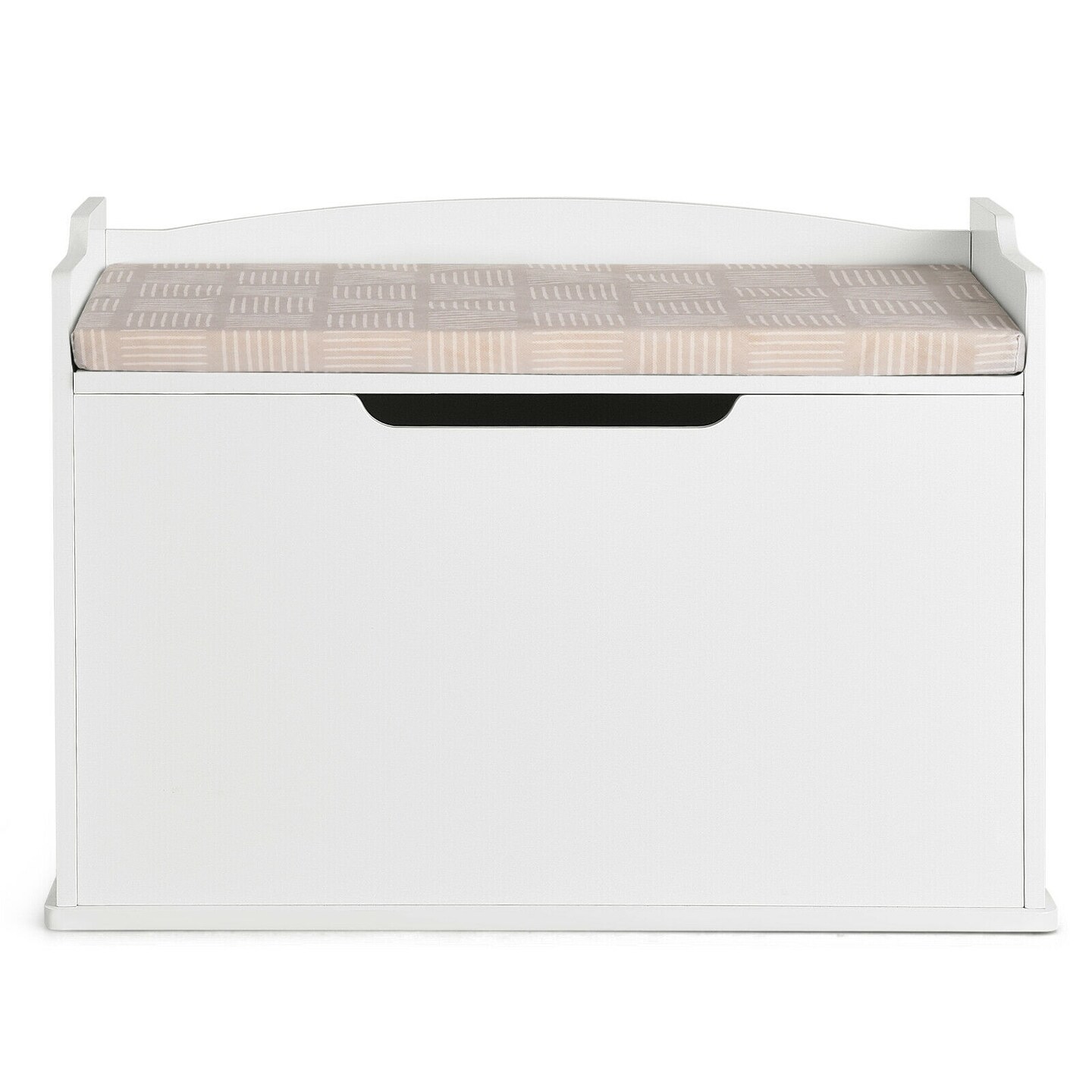Spacious White Storage Bench with Padded Seat and Rounded Corners Perfect for Kids Room Storage