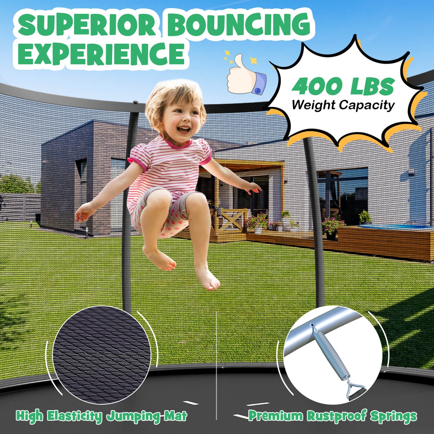Outdoor 12ft Trampoline for Kids and Adults with Enclosure Net and Ladder