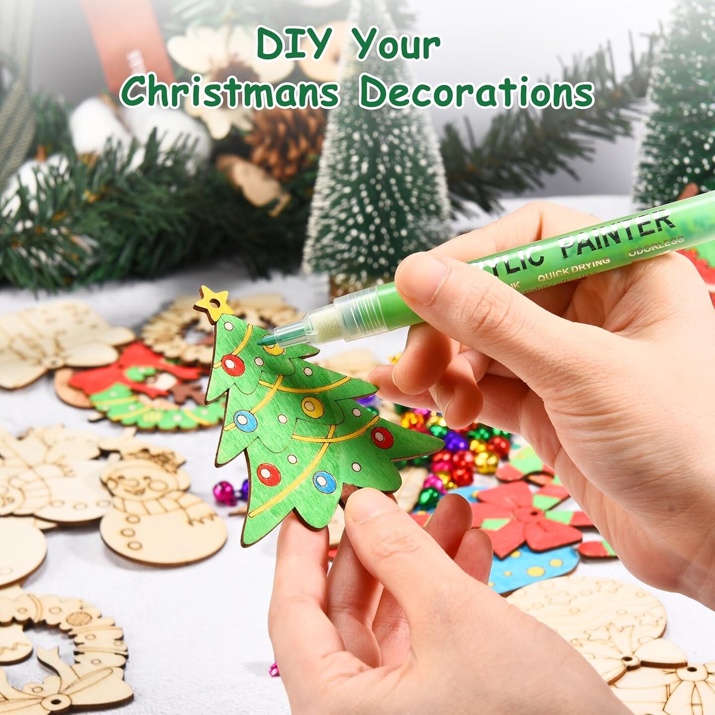 96 Pcs Wooden Christmas Ornaments Unfinished Wood Slices