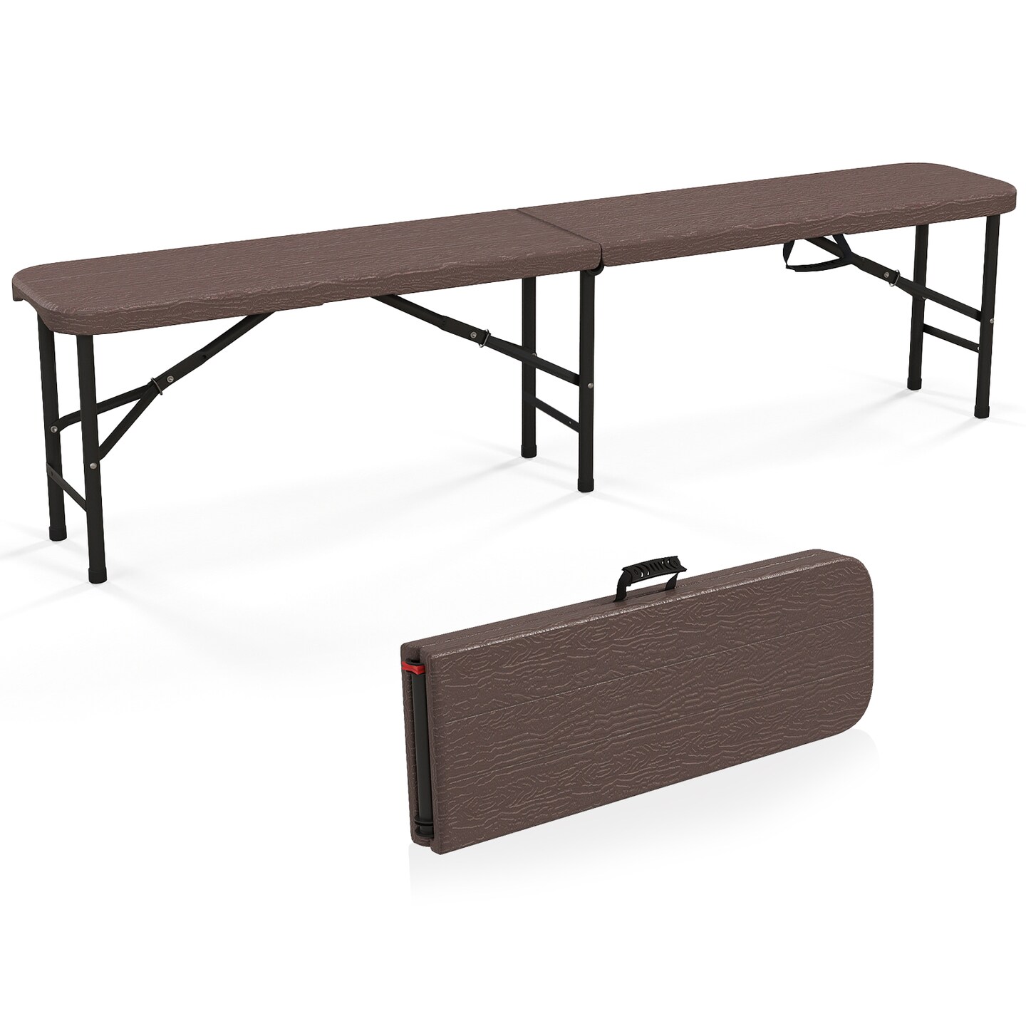 6 Feet Brown Fold-in-Half Bench with Carry Handle Heavy-Duty Seating for Camping or Events