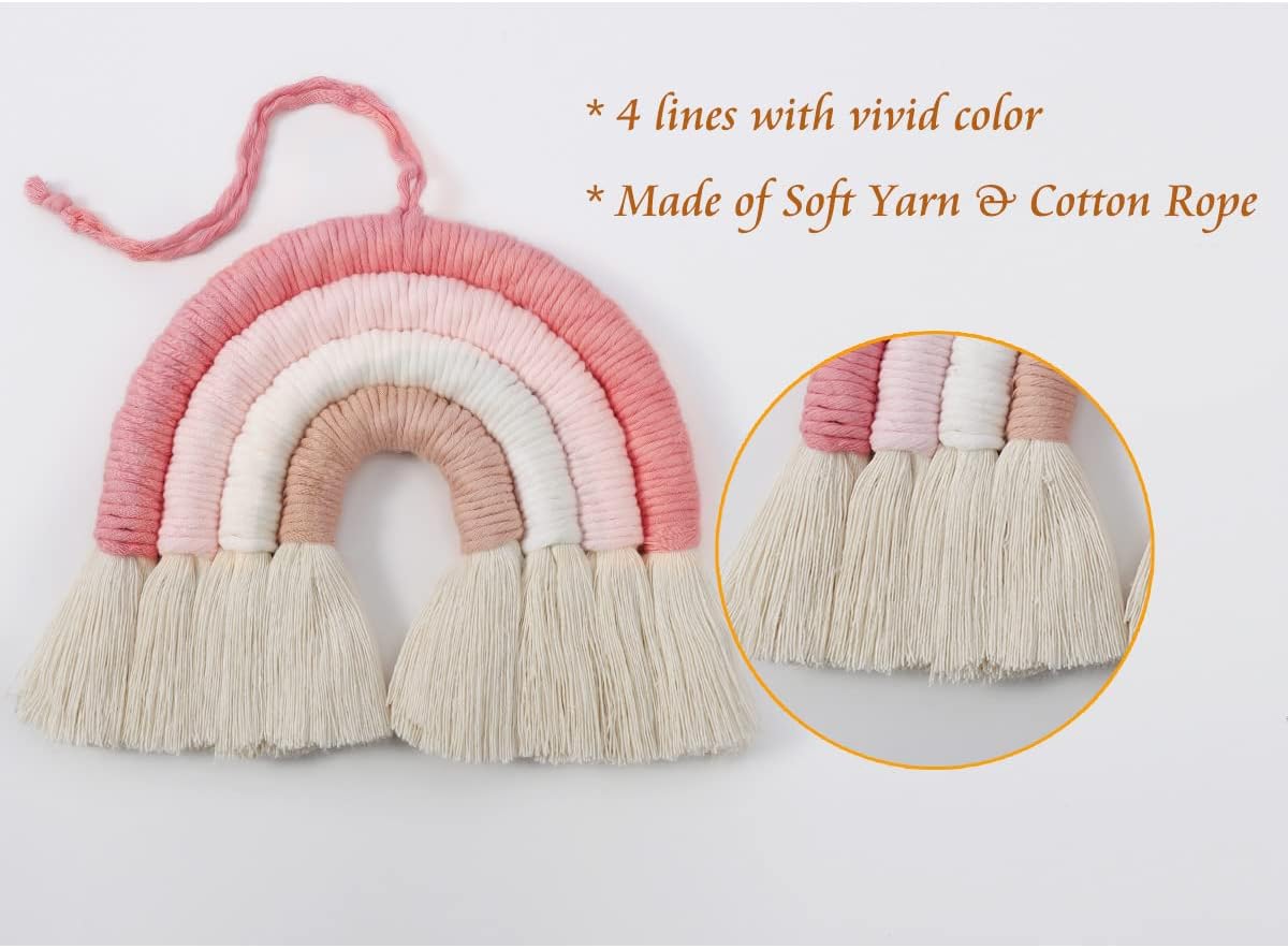 Rainbow Wall Hanging, Boho Macrame Wall Decor (Pink, 7x7x0.78in)