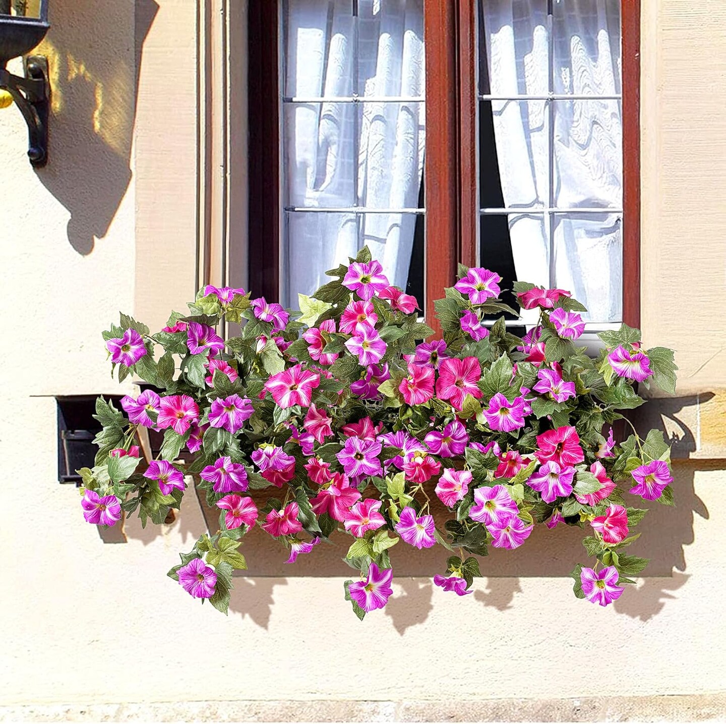 Artificial Fake Flowers Plants for Outdoor Decoration, 2PCS Spring Faux Petunias Silk Flower UV Resistant No Fade Floral