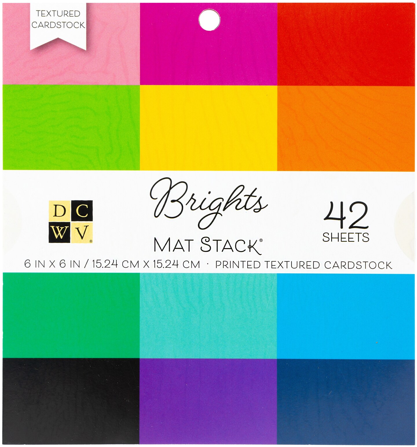 DCWV Single-Sided Cardstock Stack 6"X6" 42/Pkg-Brights Textured Solid, 14 Colors/3 Each